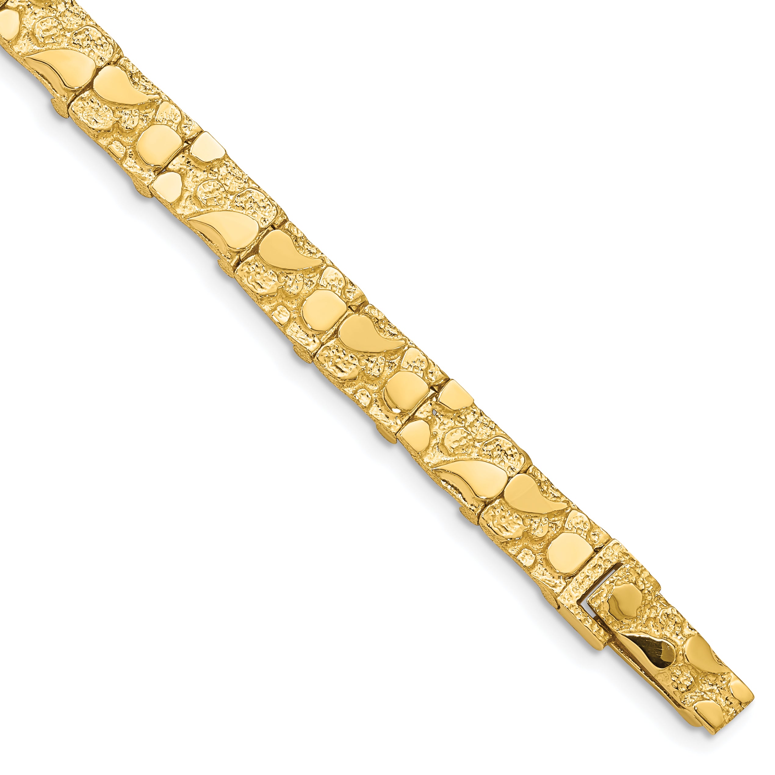 14k Polished and Textured 7.00mm 7 inch Nugget Bracelet