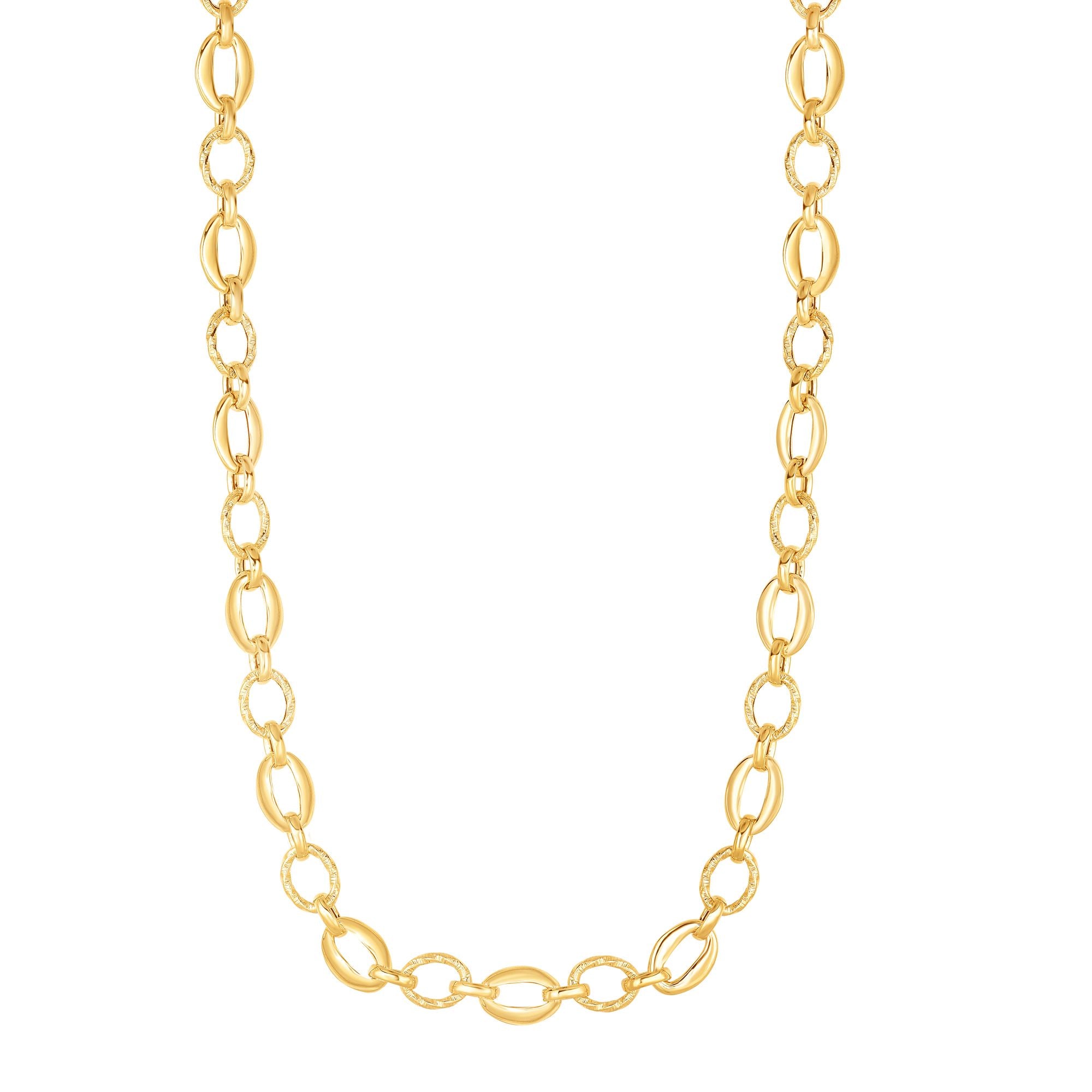 14K Yellow Gold 18" Polished Oval & Diamond Cut Link
