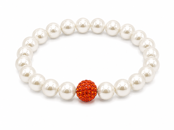 White Pearls With Cubic Zirconium Colored Bead 10 MM Necklace
