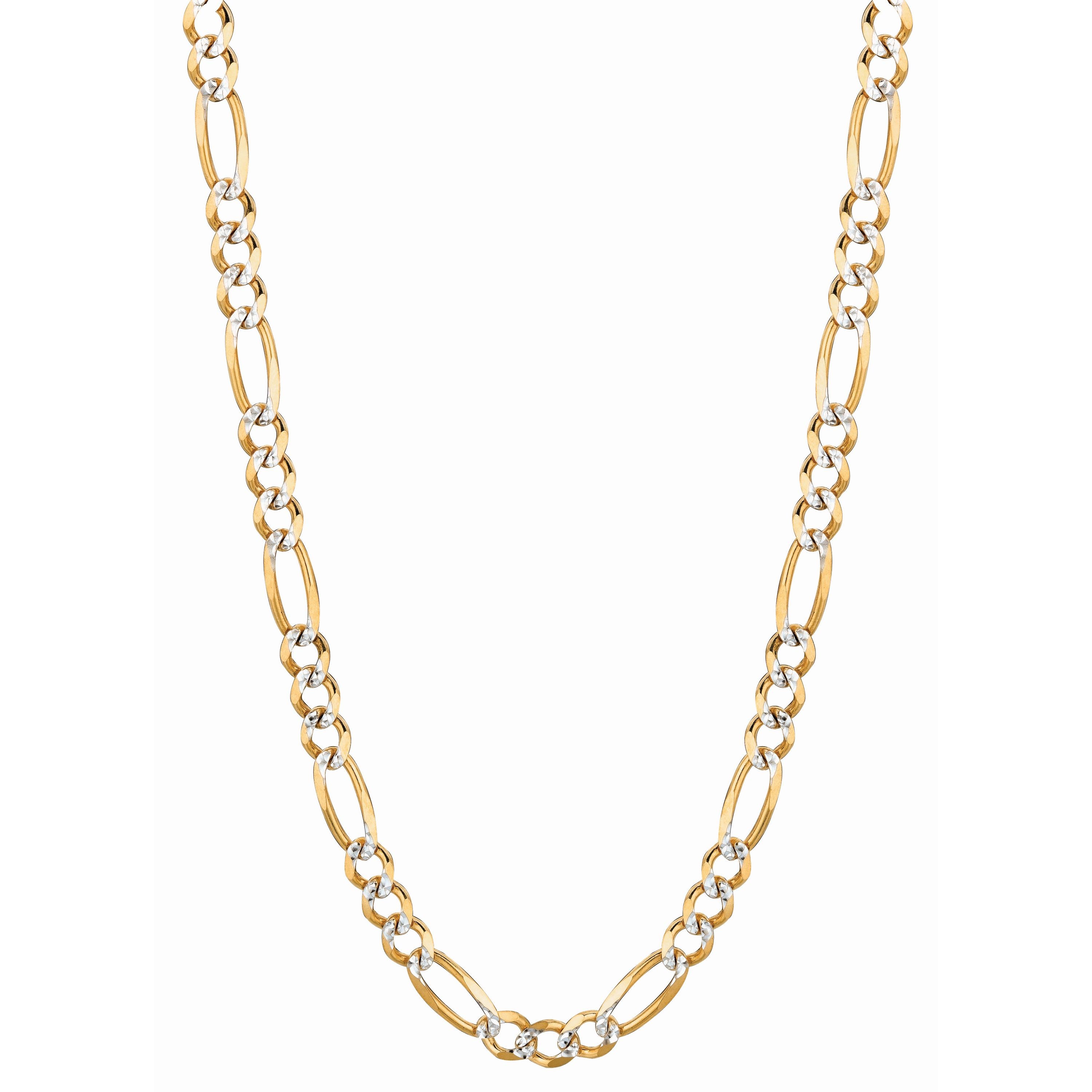 14K Yellow Gold 5.8mm White Pave Figaro 26" Chain with Lobster Lock