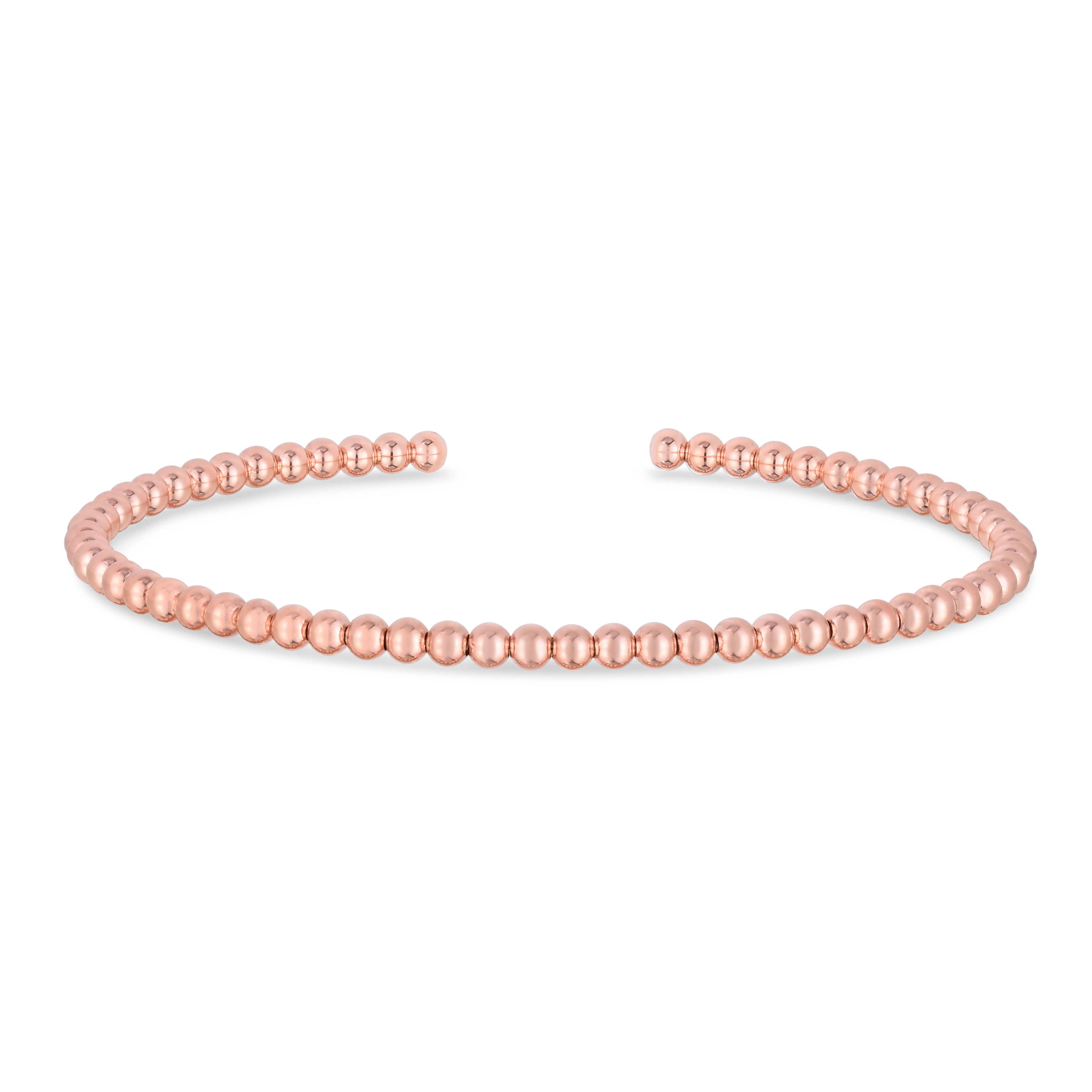 14K Rose Gold 2Mm 6.5" Bead Cuff Bangle