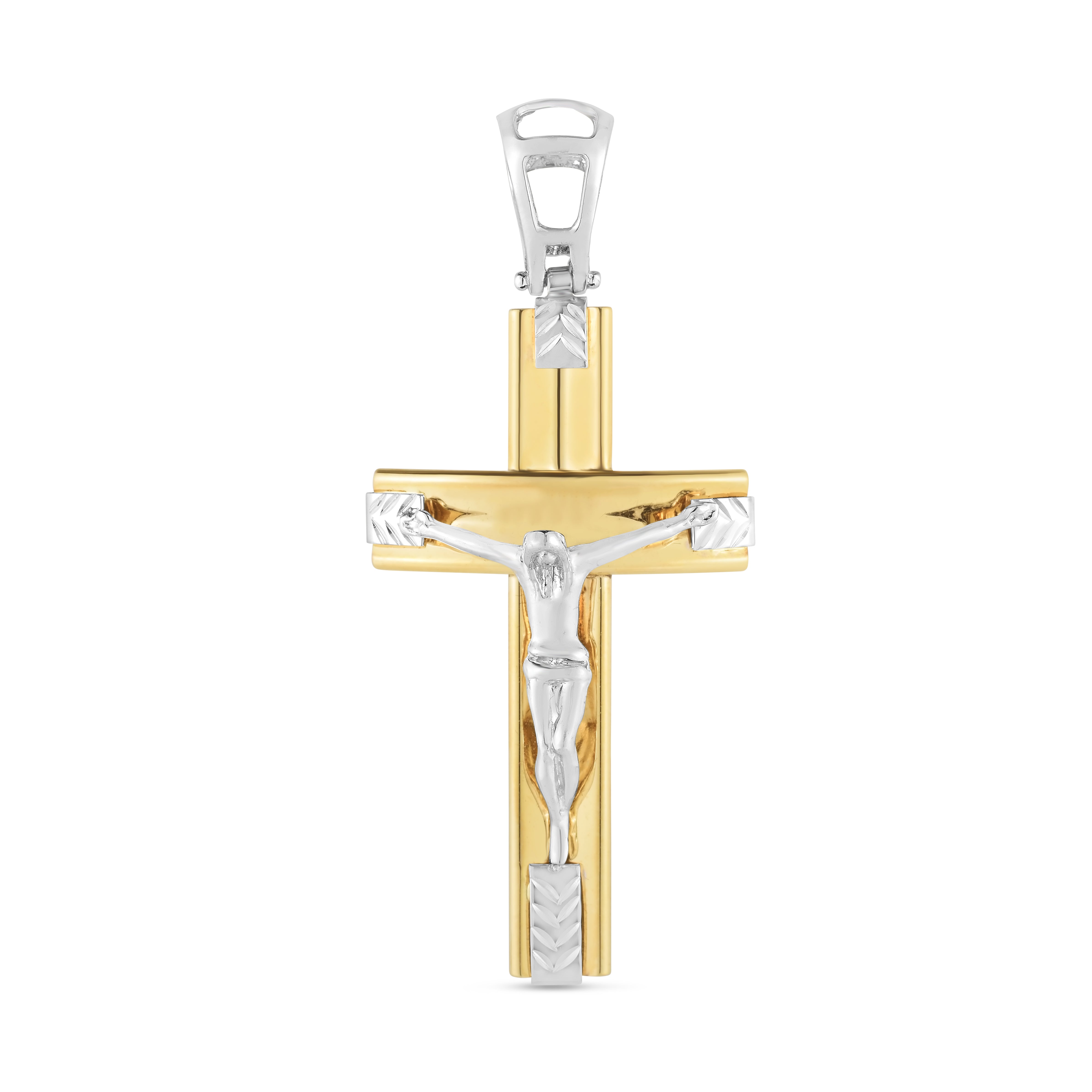 14K Two-tone Gold Crucifix Cross Pendant/charm. Chain not included.