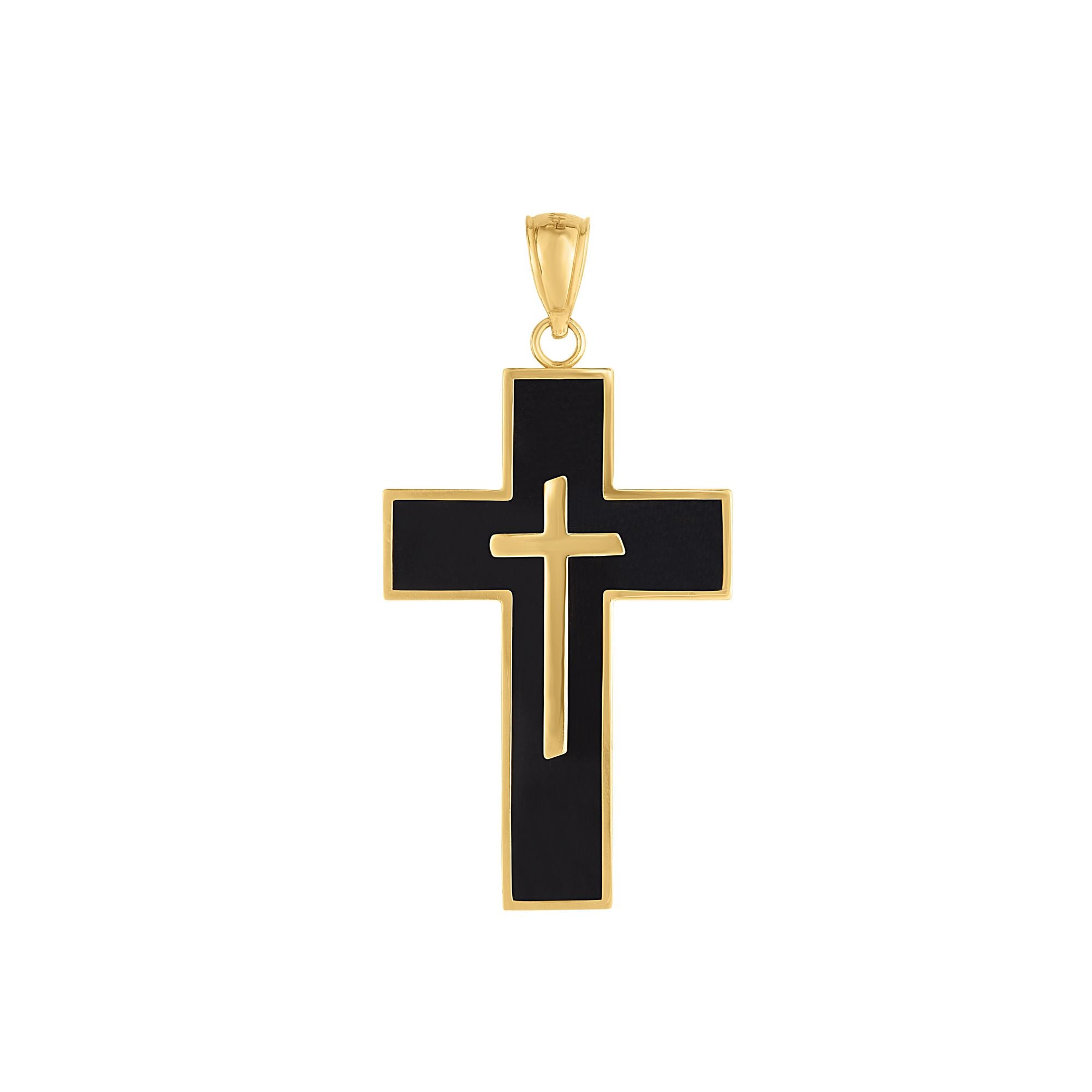 14K Yellow Gold Black Enamel Cross