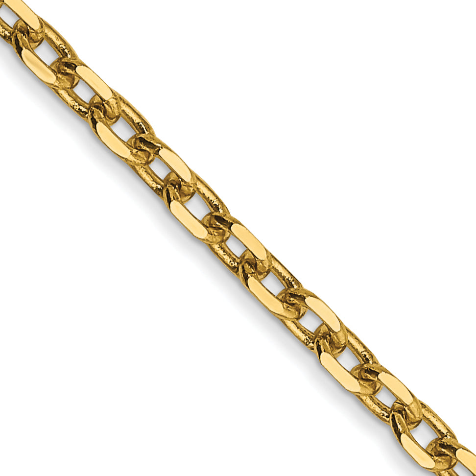 14K 18 Inch 2.2Mm Diamond-Cut Round Open Link Cable With Lobster Clasp Chain