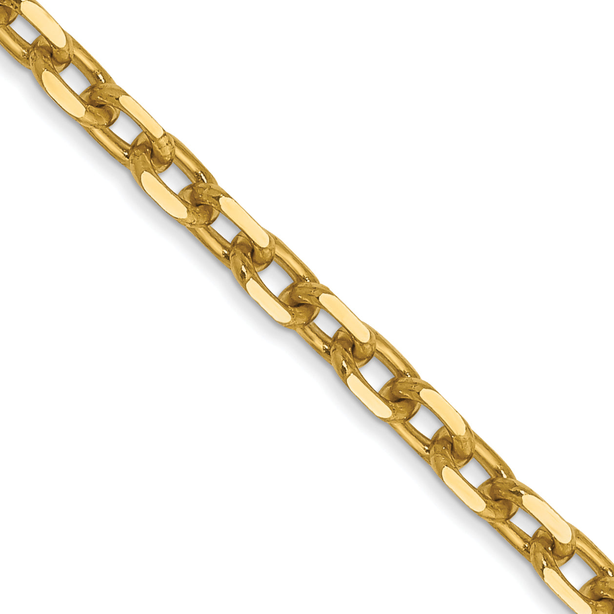 14K 16 Inch 3Mm Diamond-Cut Round Open Link Cable With Lobster Clasp Chain