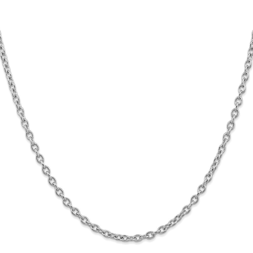 14K White Gold 20 inch 3.2mm Round Open Link Cable with Lobster Clasp Chain