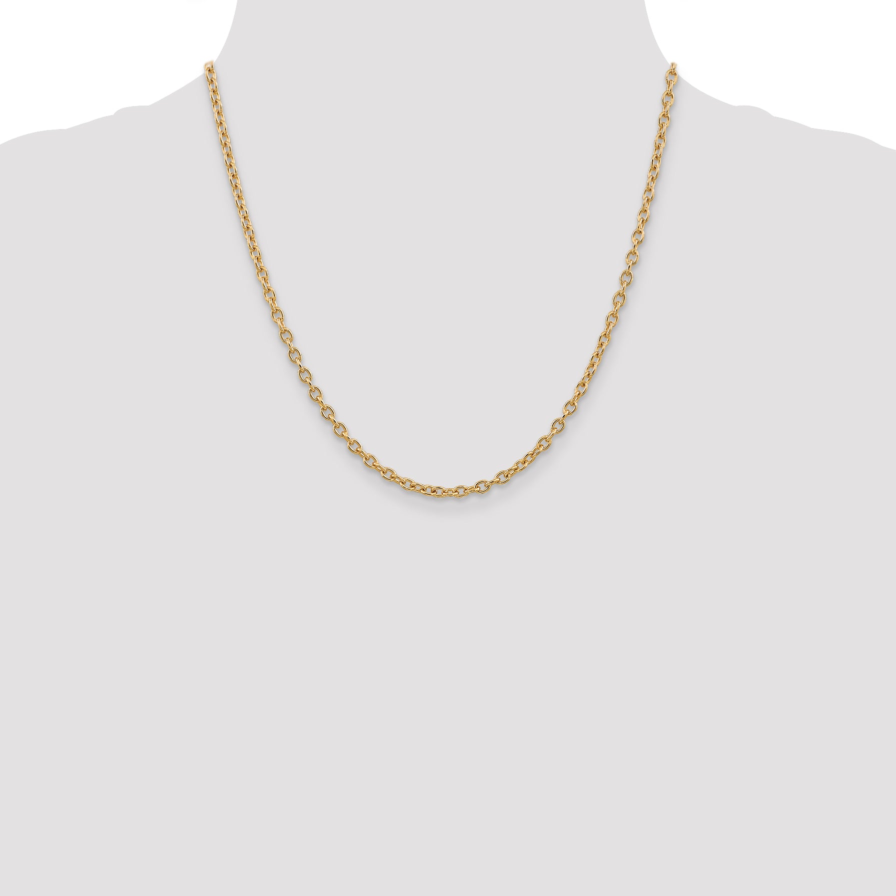 14K 20 Inch 3.2Mm Round Open Link Cable With Lobster Clasp Chain