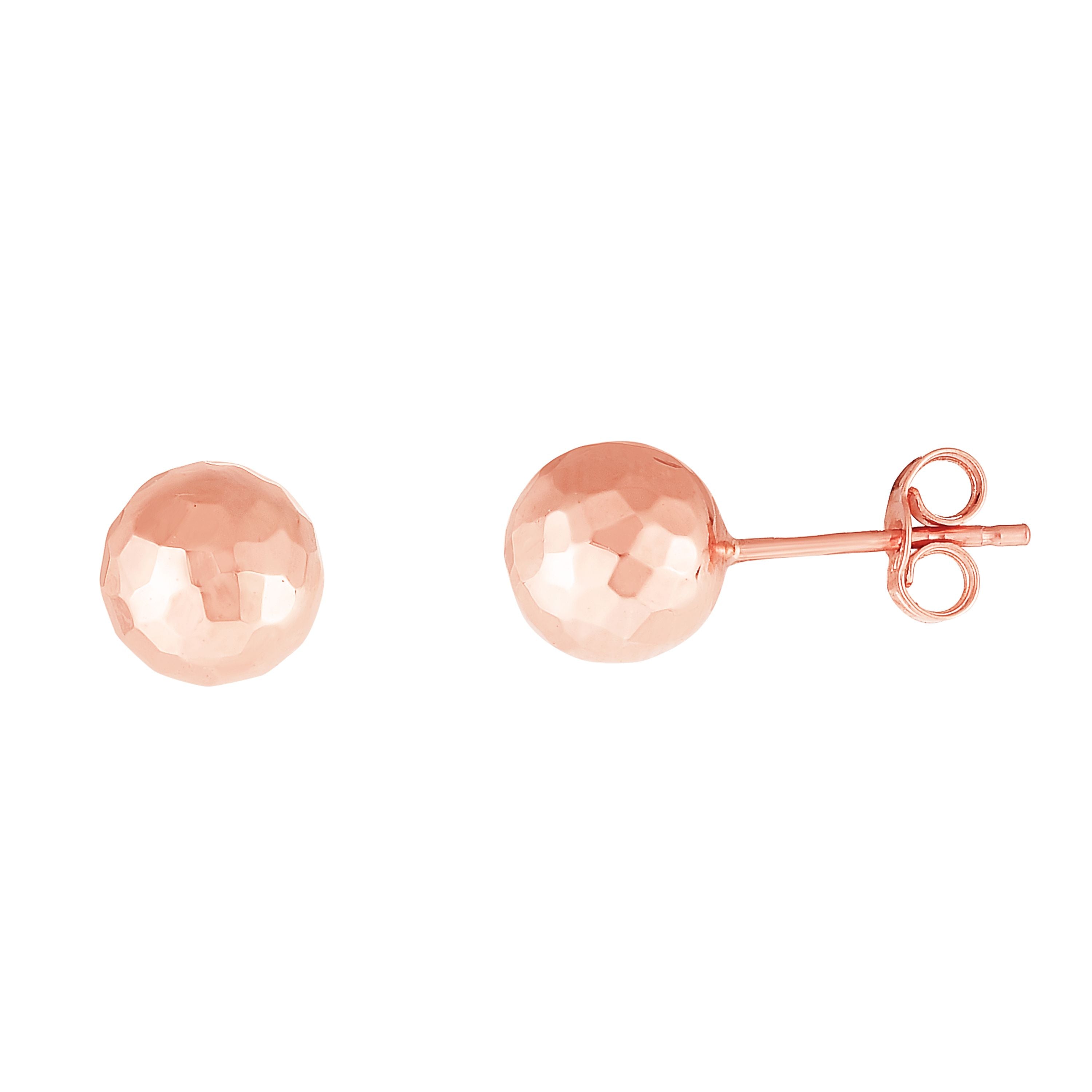 14K Rose Gold 7Mm Faceted Post Earring