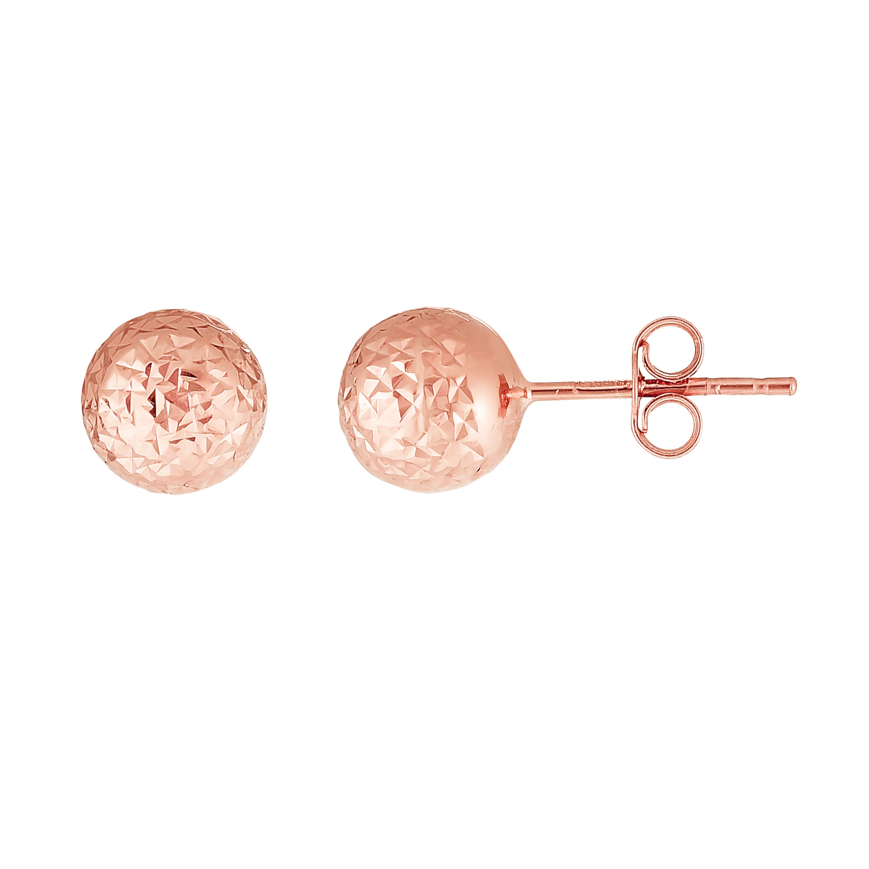 14K Rose Gold 7Mm Crystal Cut Post Earring