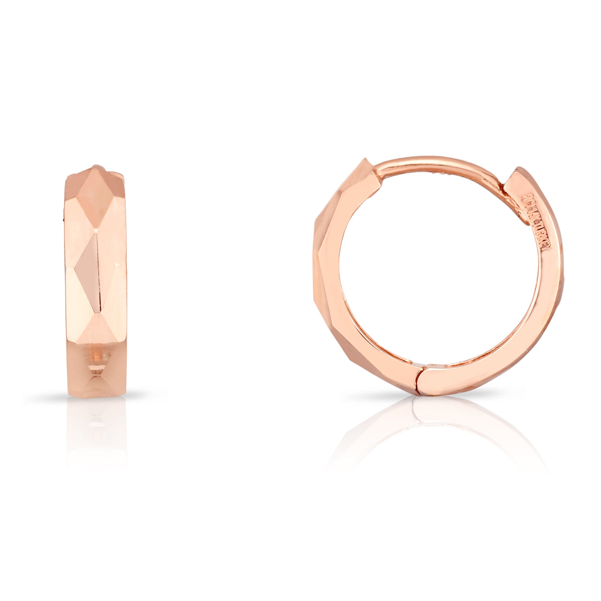 14K Rose Gold Faceted Huggie Earrings