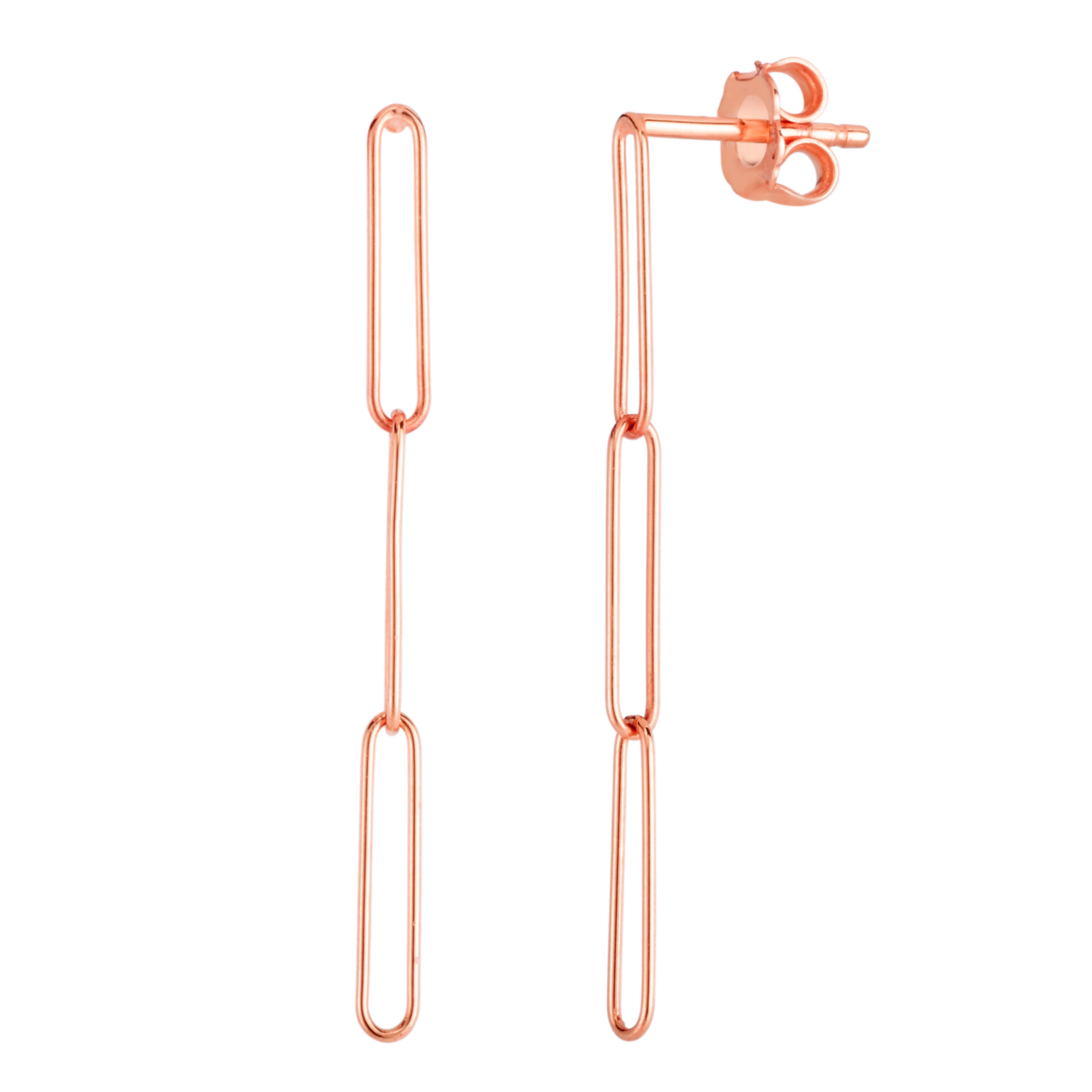 14K Rose Gold Extra Long Lungo Paperclip Drop Earrings. One Link Measures 2.7Mm X 13.6Mm.