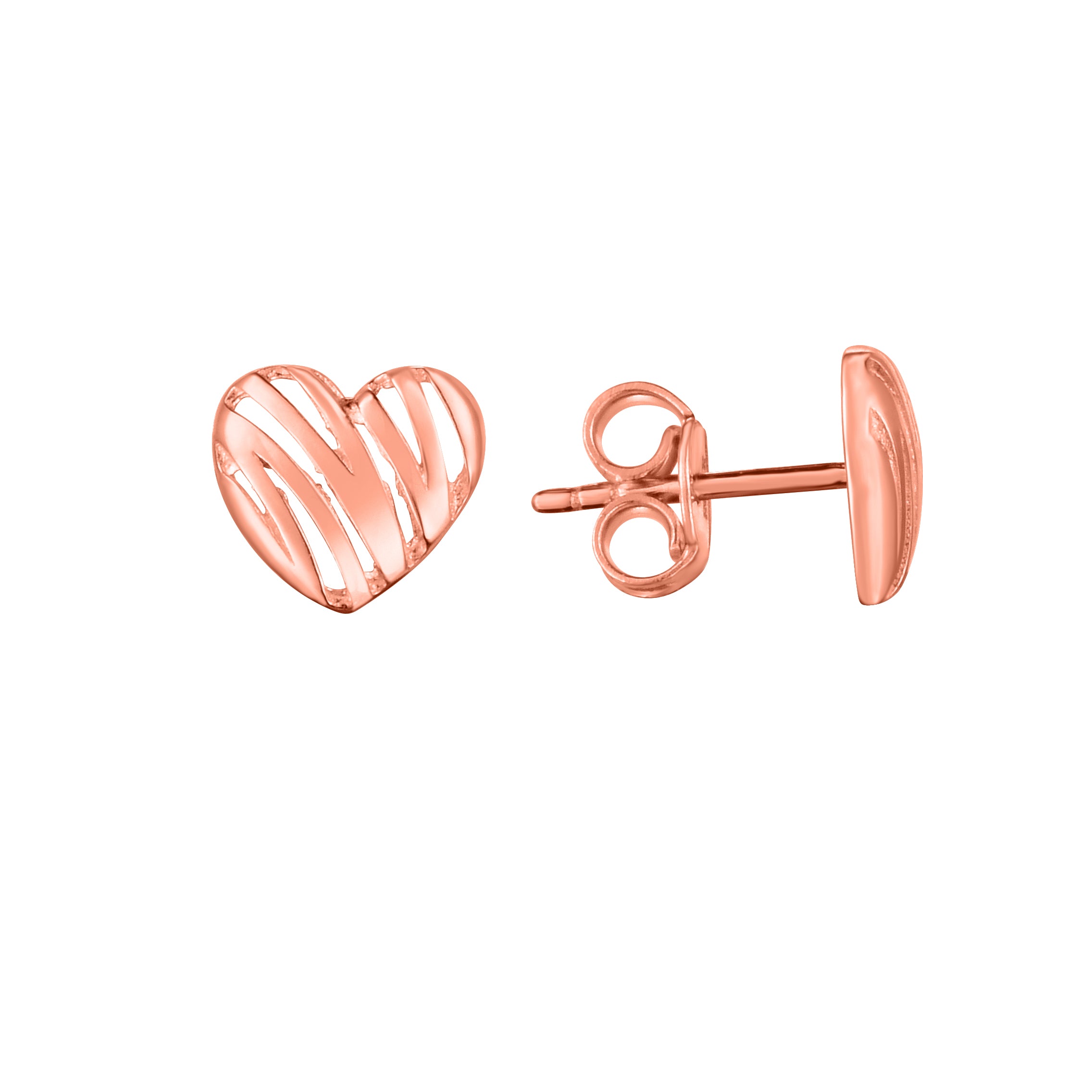 14K Rose Gold Polished Scribble Heart Studs With Push Back Clasp