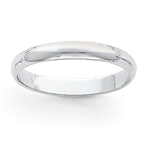 Platinum 3mm Half Round Wedding Band Size 4.5