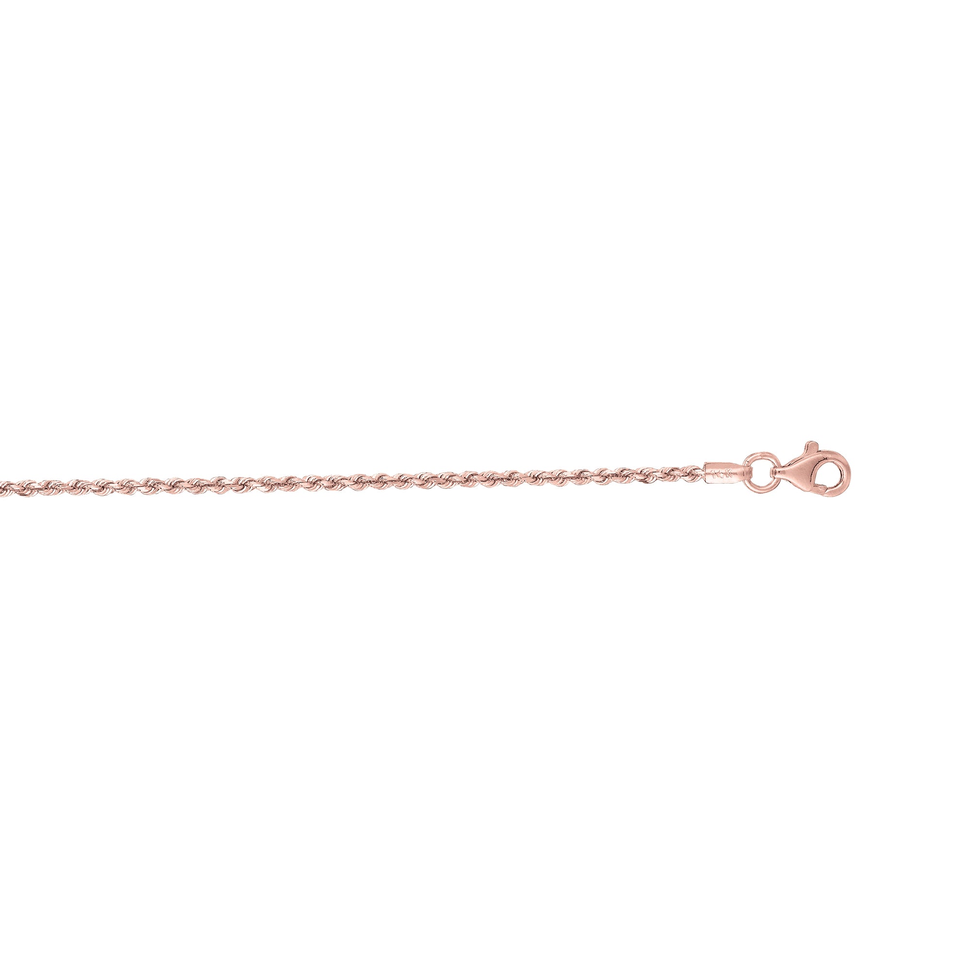 14K Rose Gold 1.6mm Diamond Cut Royal Rope 20" Chain with Lobster Lock