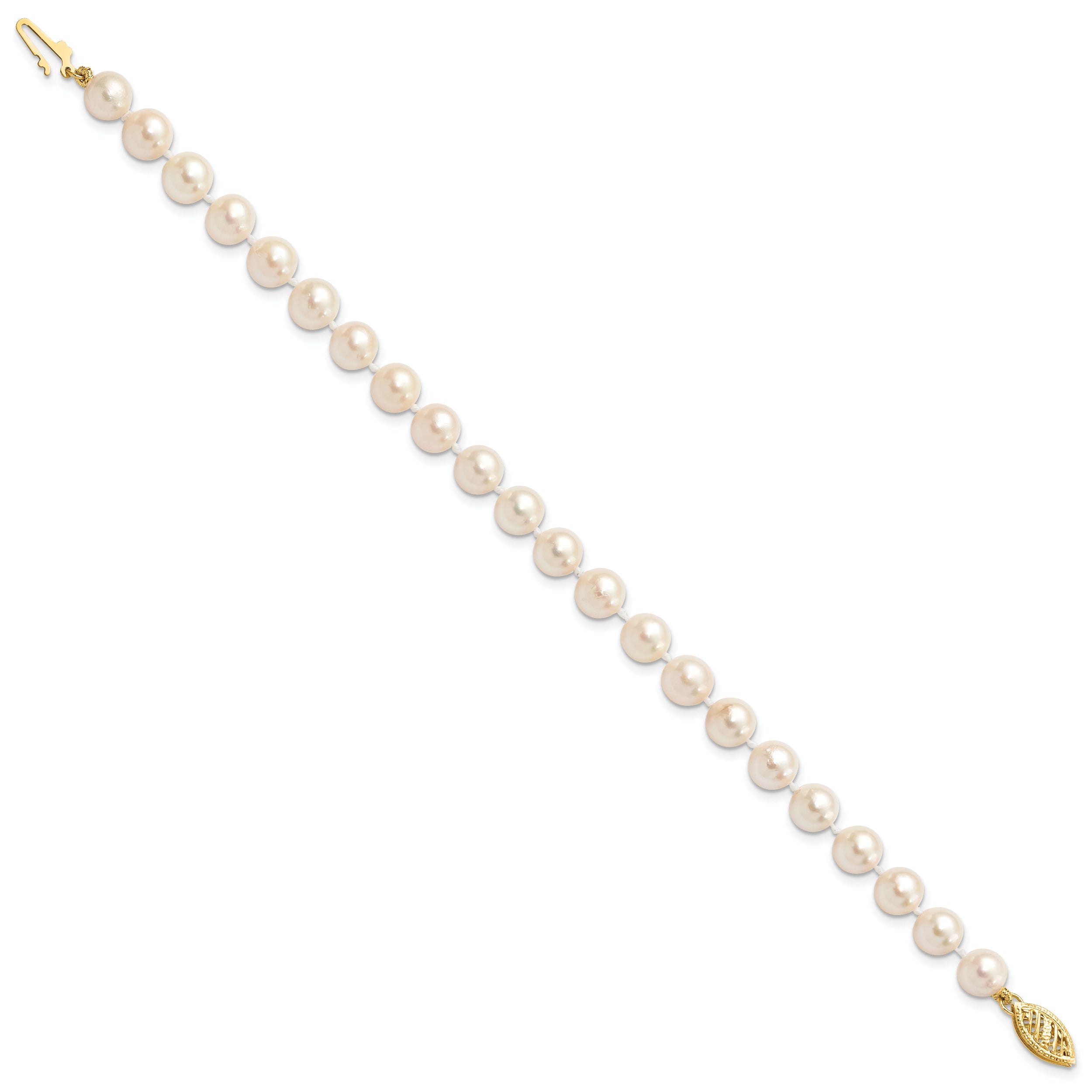 14k 6-7mm White Round Akoya Saltwater Cultured Pearl 7 inch Bracelet