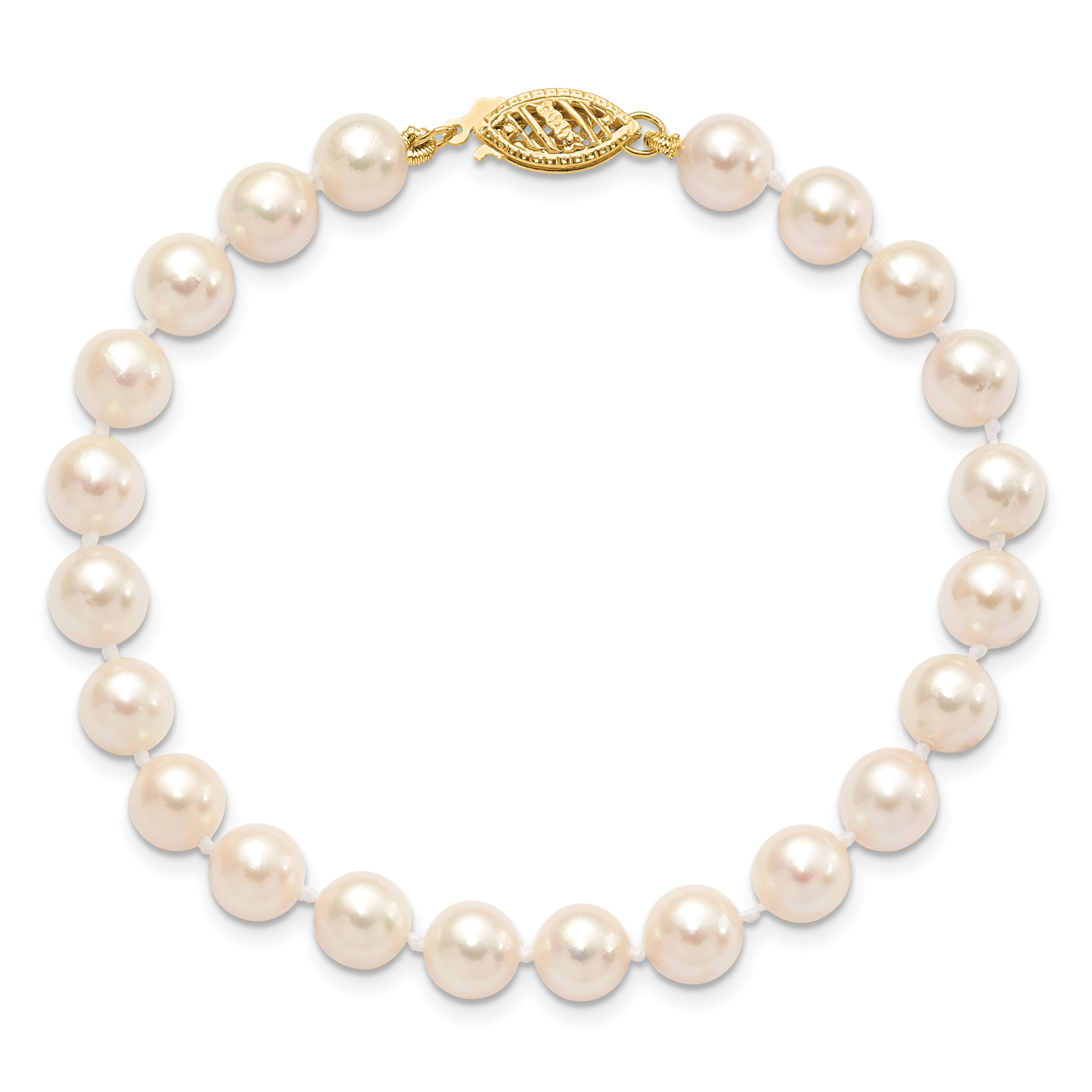 14k 6-7mm White Round Akoya Saltwater Cultured Pearl 7 inch Bracelet