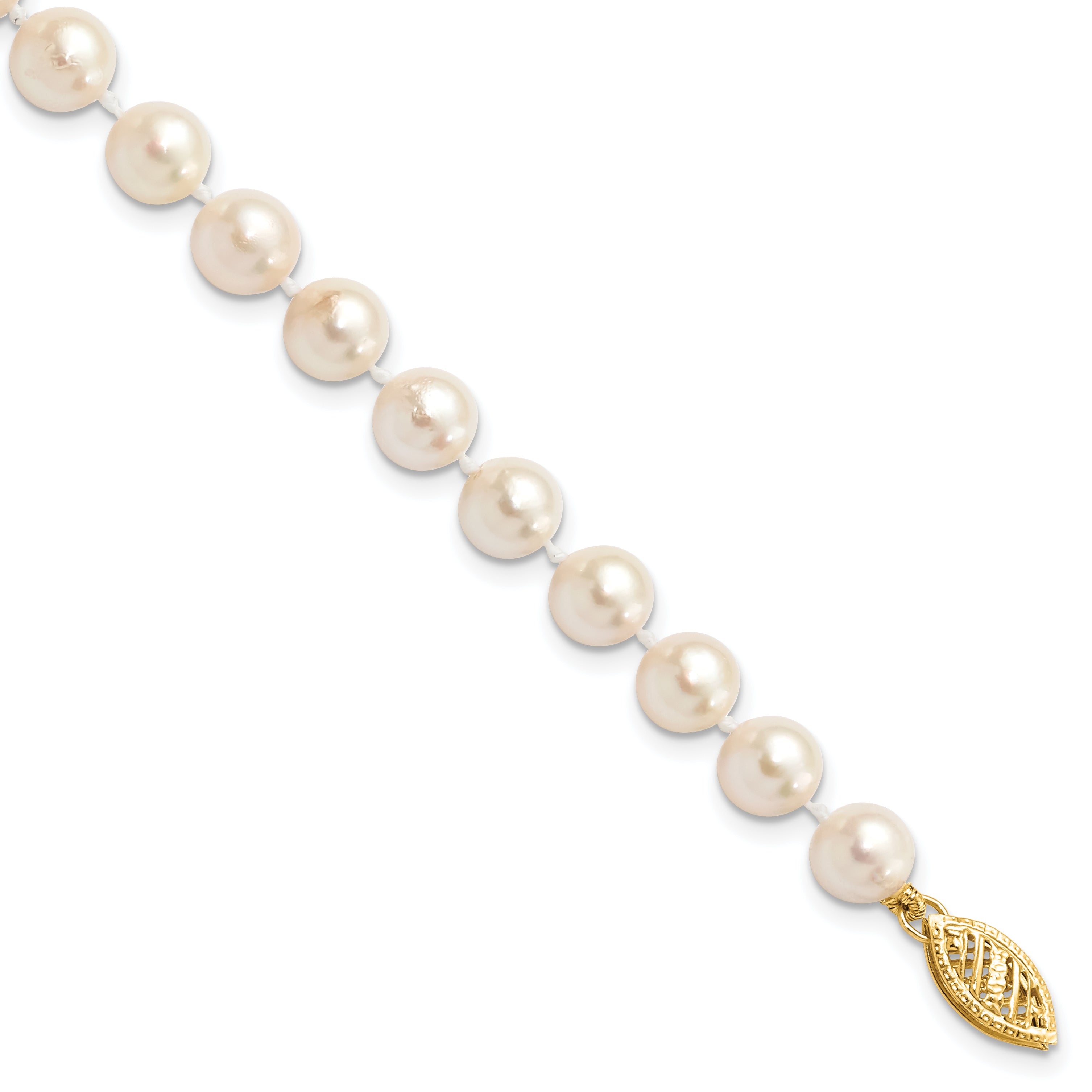 14k 6-7mm White Round Akoya Saltwater Cultured Pearl 7 inch Bracelet