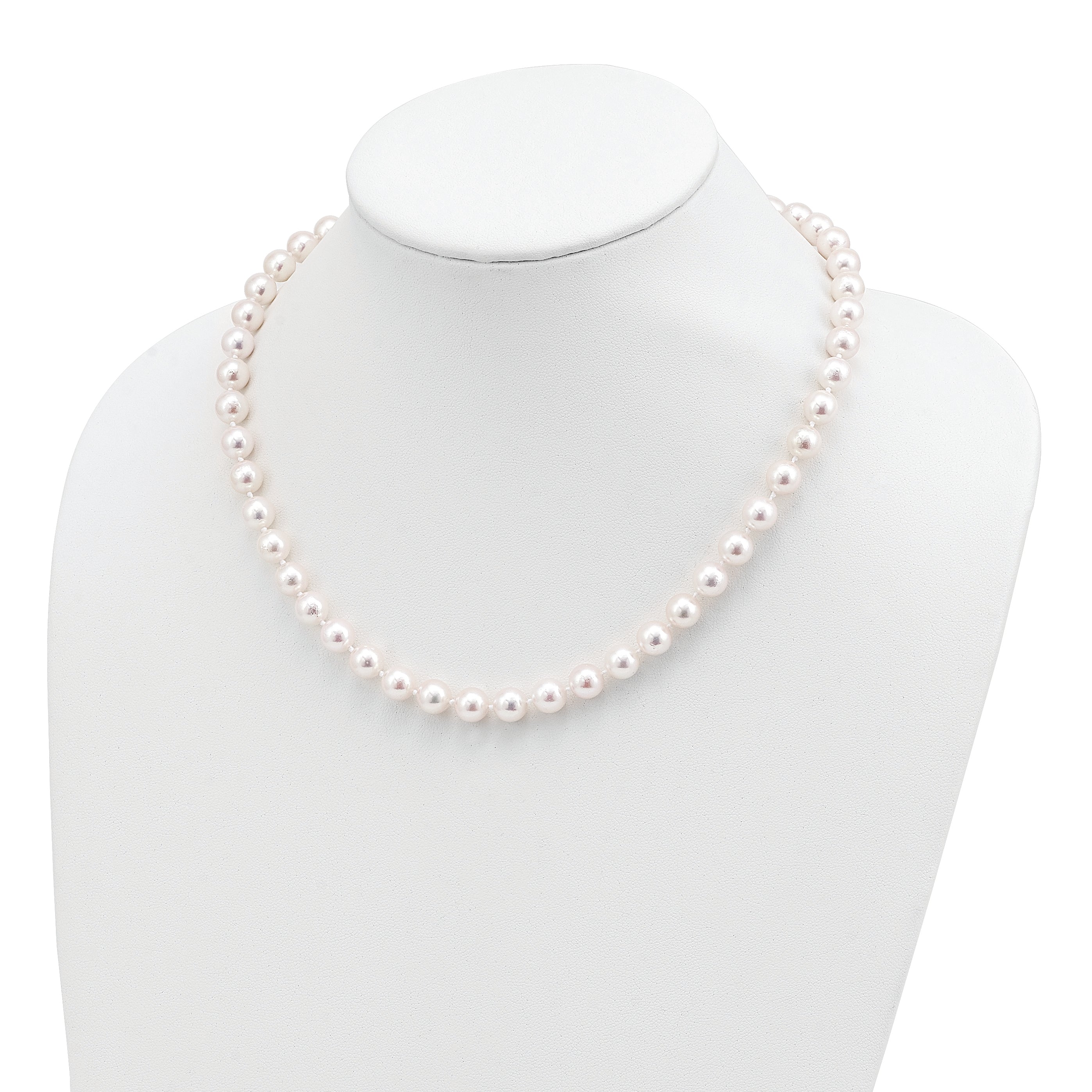 14k 8-9mm White Round Akoya Saltwater Cultured Pearl 18 inch Necklace