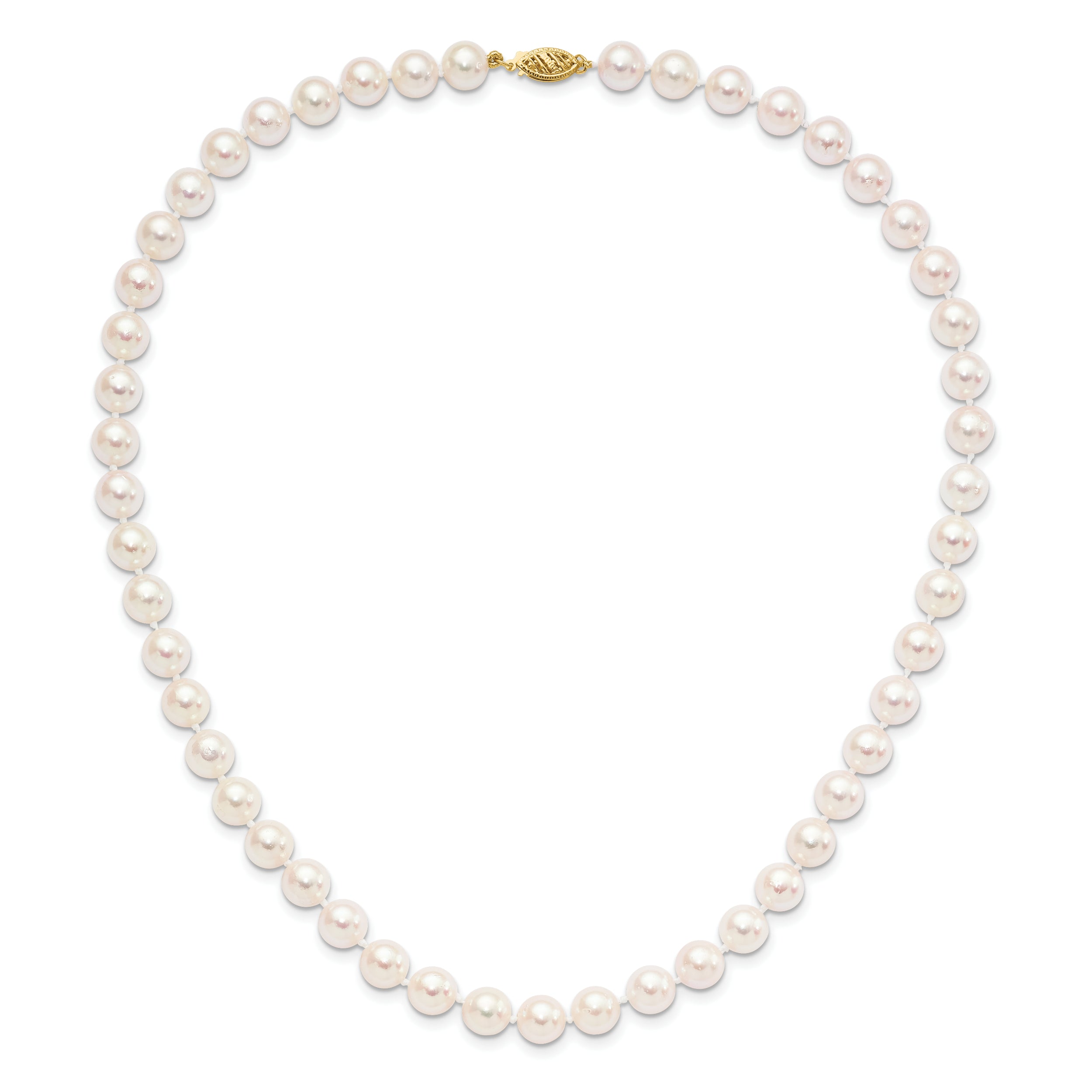 14k 8-9mm White Round Akoya Saltwater Cultured Pearl 18 inch Necklace