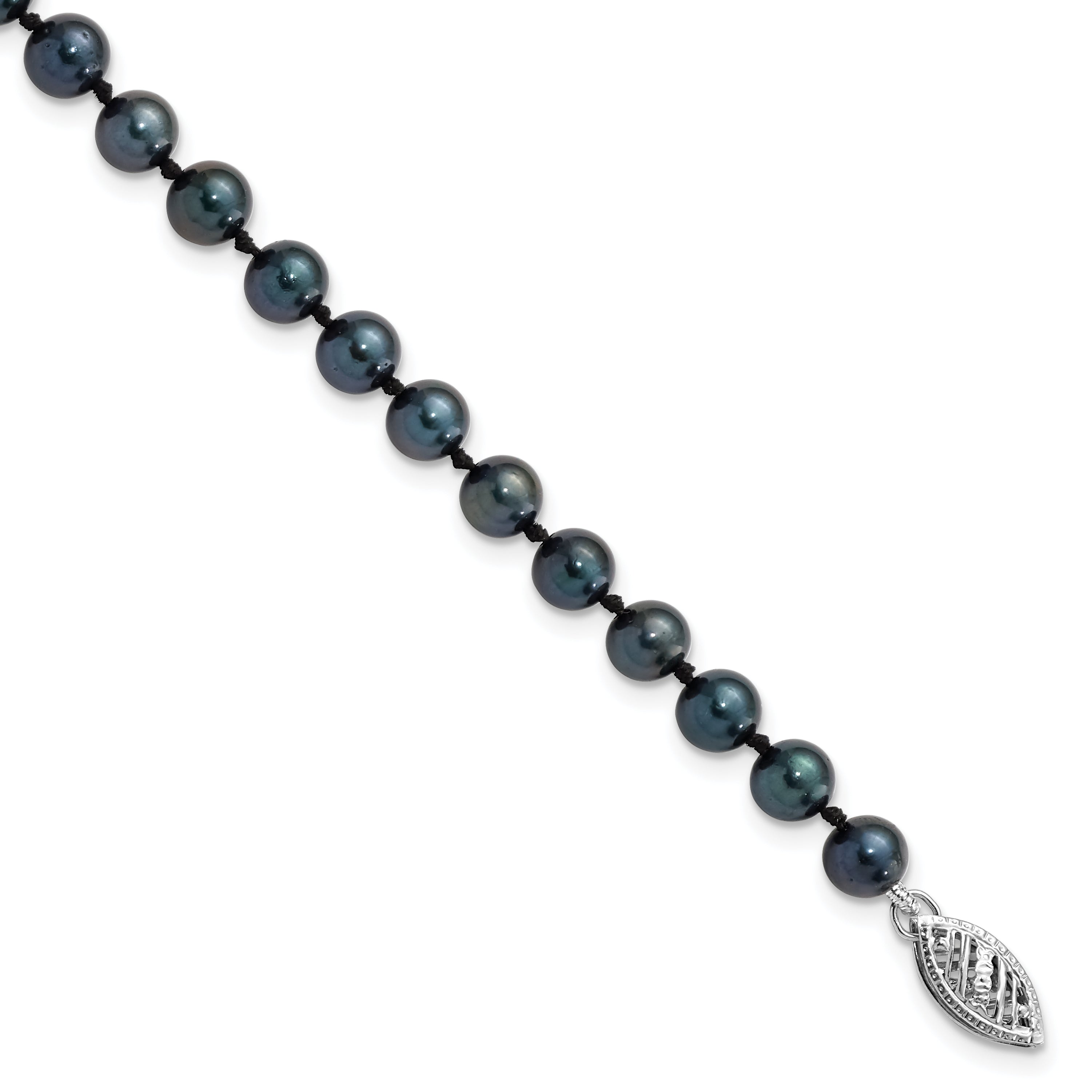 14k White Gold 5-6mm Black Round Akoya Saltwater Cultured Pearl 7 inch Bracelet