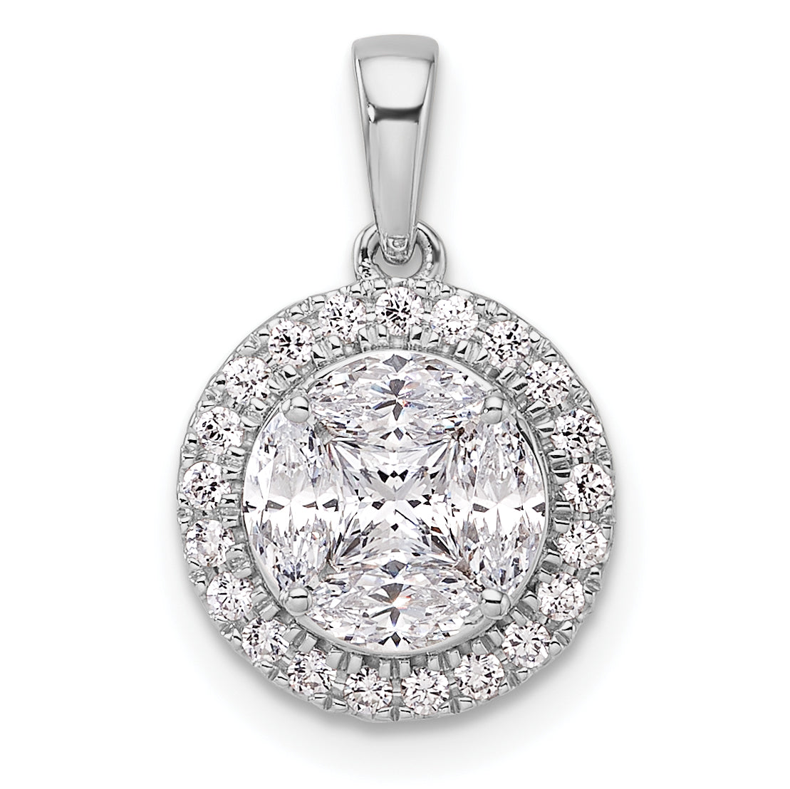 14k White Gold 1 carat Lab Grown Diamond VS/SI+ G+ Round and Marquise Halo Pendant