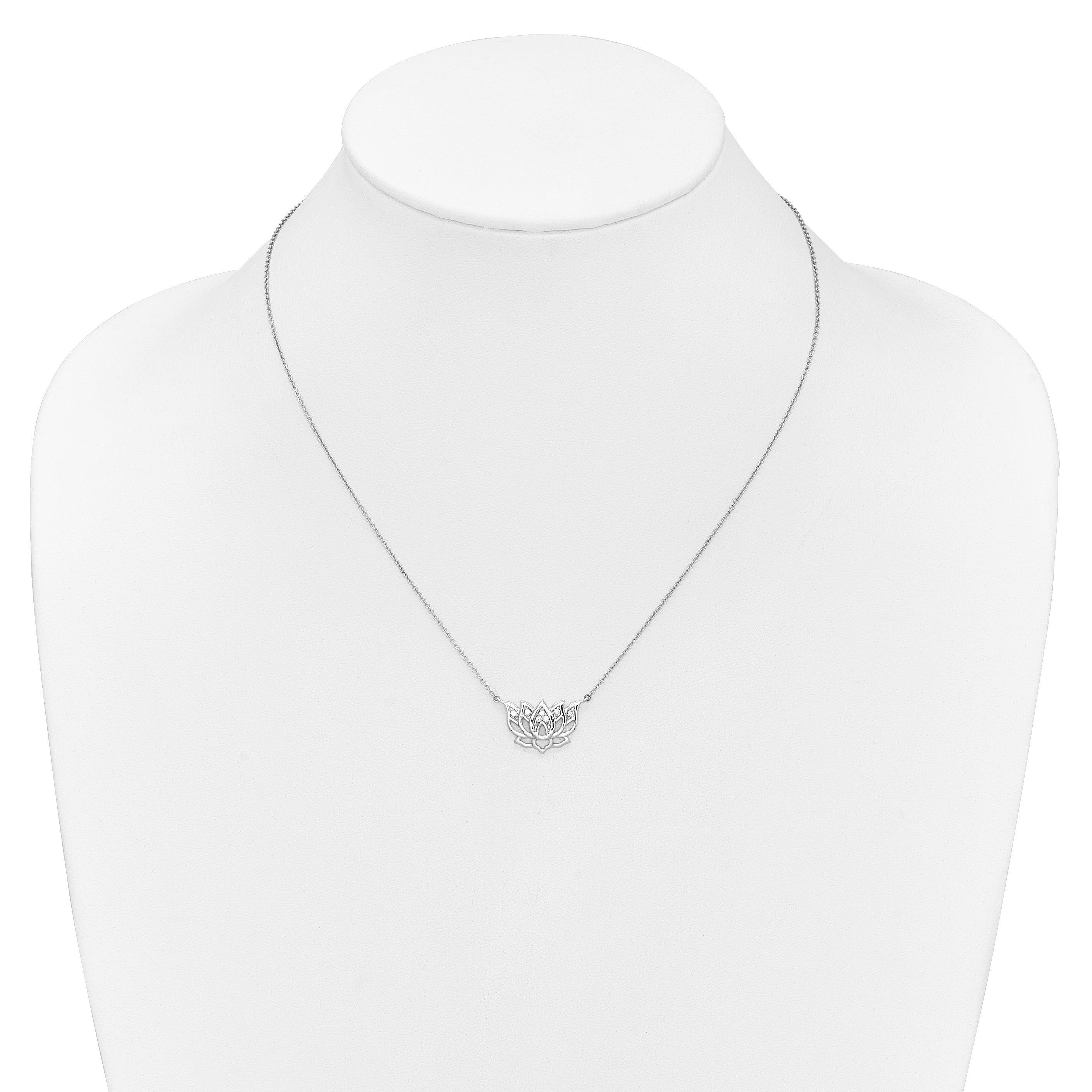 14k White Gold 1/15 carat Lab Grown Diamond VS/SI+ G+ Complete Lotus Flower 18 inch Necklace