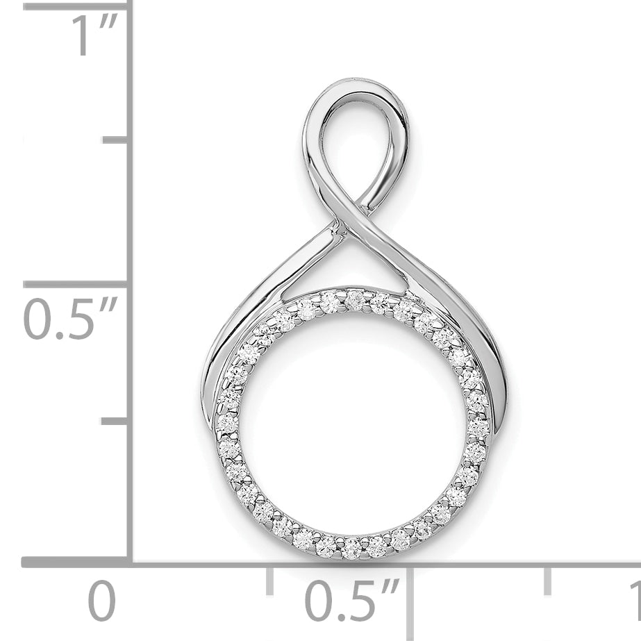 14k White Gold 1/10 carat Lab Grown Diamond VS/SI+ G+ Complete Fashion Circle Dangle Chain Slide Pendant