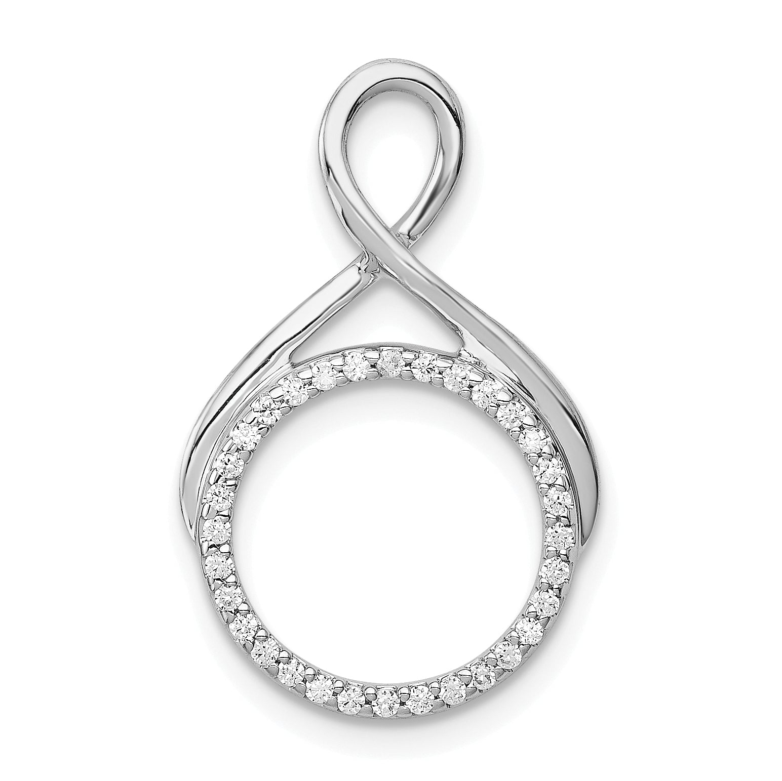 14k White Gold 1/10 carat Lab Grown Diamond VS/SI+ G+ Complete Fashion Circle Dangle Chain Slide Pendant