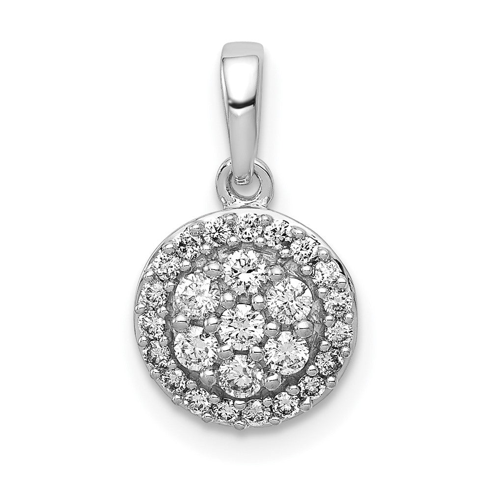 14K White Gold Lab Grown Vs/Si Fgh Dia Round Halo Cluster Pendant