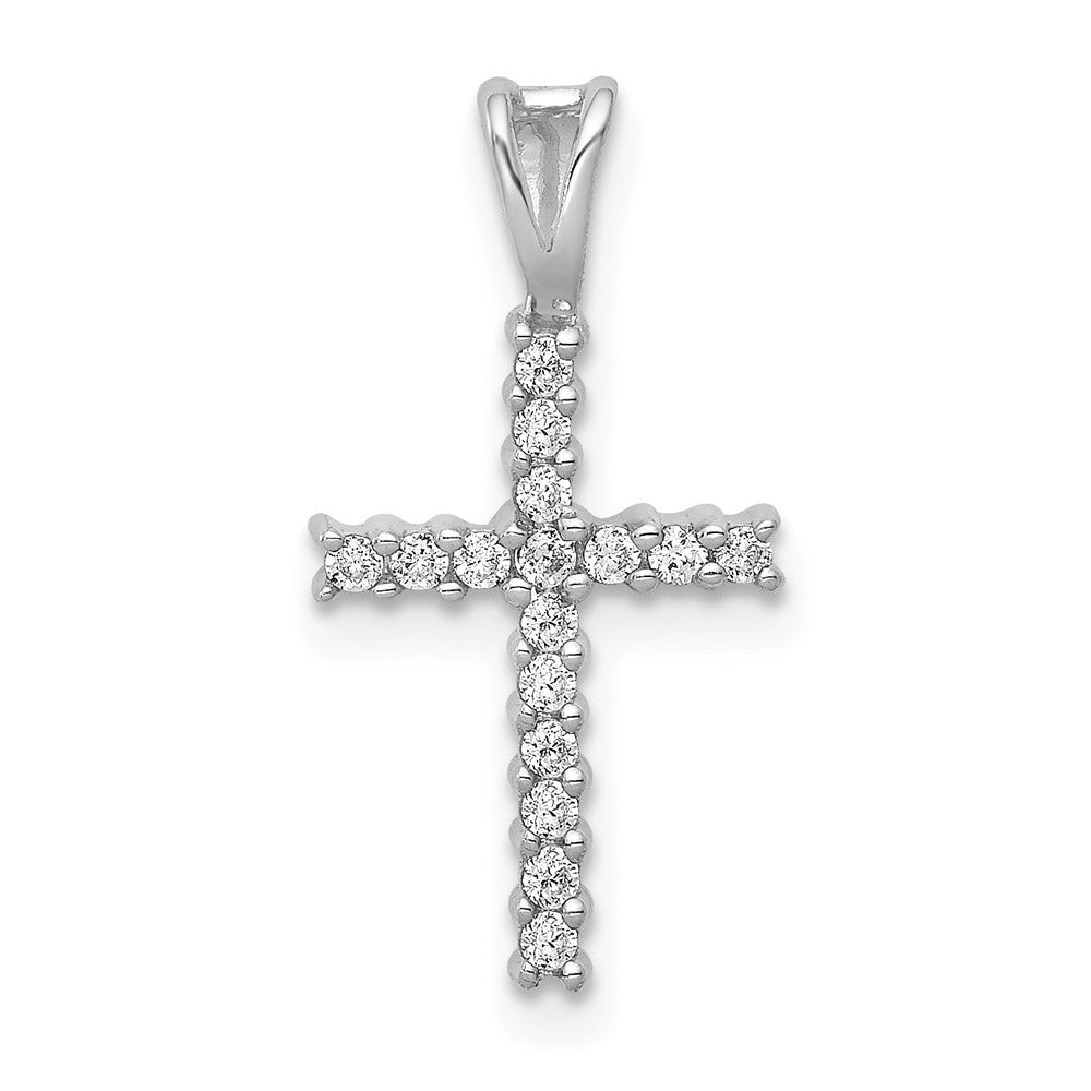 14K White Gold Lab Grown VS/SI FGH Dia Latin Cross Pendant