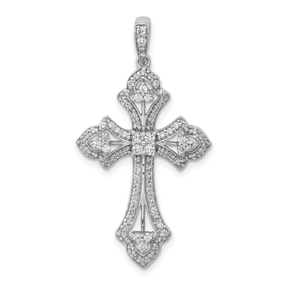 14K White Gold Lab Grown Vs/Si Fgh Dia Fancy Cross Pendant