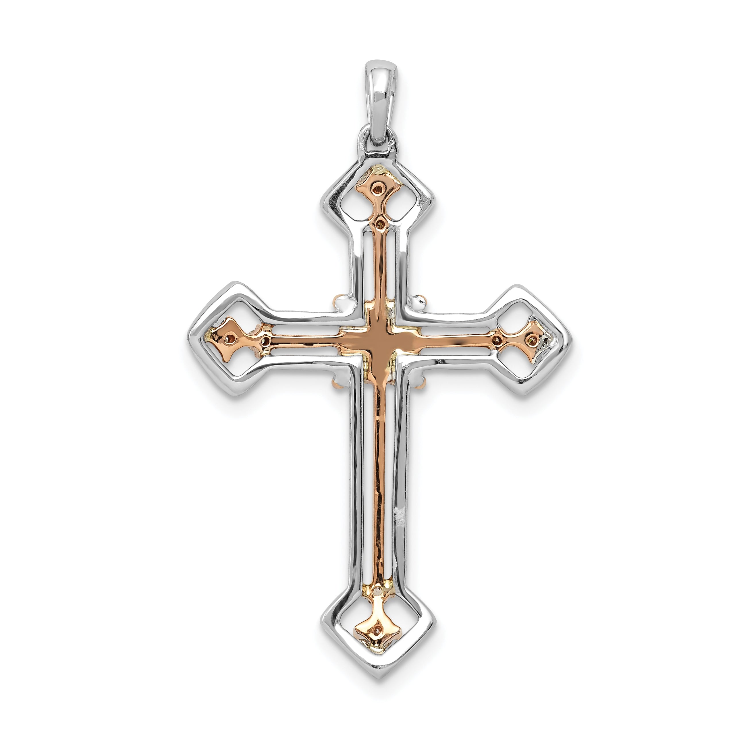 14k Two Tone Rose and White Gold 3/8 carat Lab Grown Diamond VS/SI+ G+ Complete Cross Pendant
