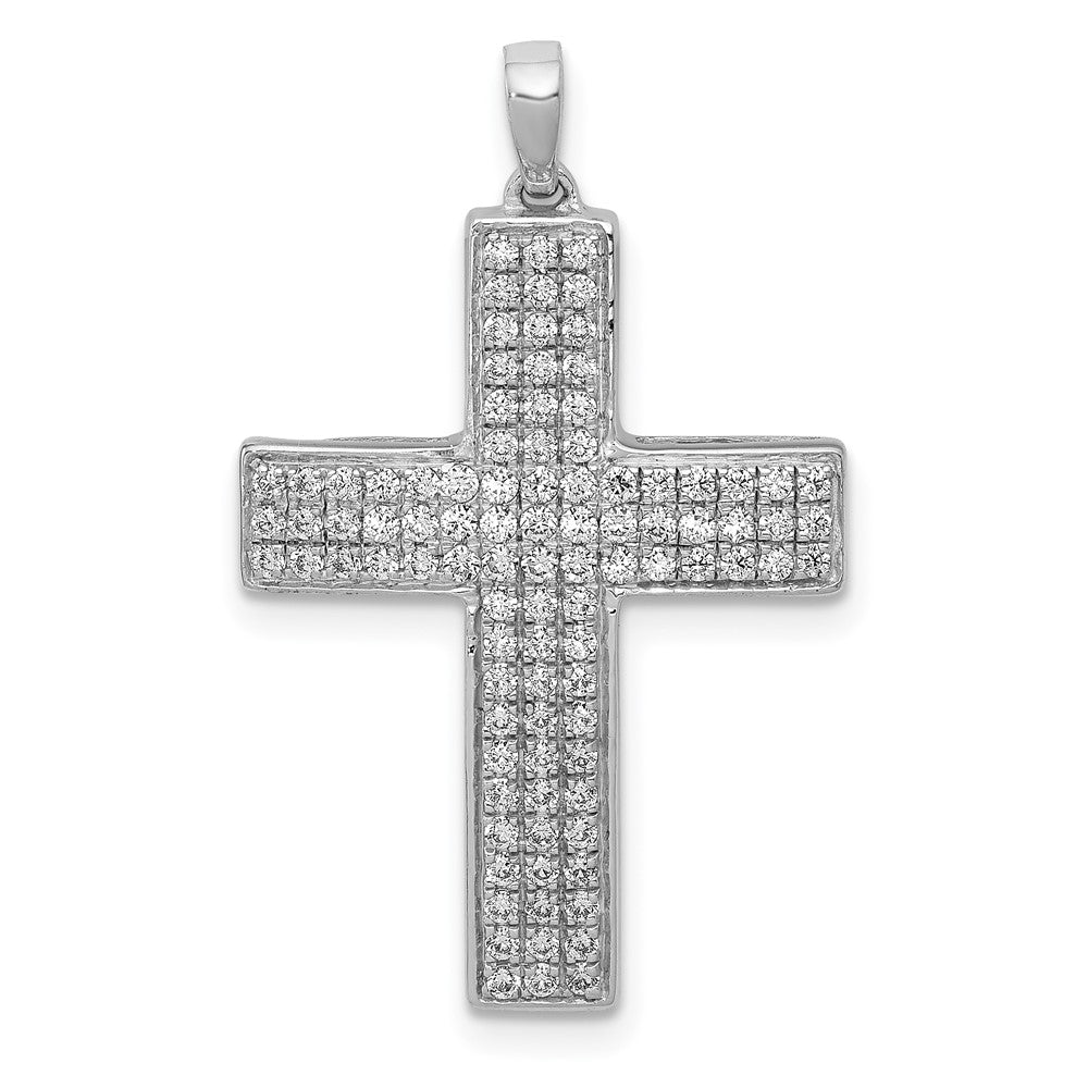 14K White Gold Lab Grown VS/SI FGH Dia Latin Cross Pendant