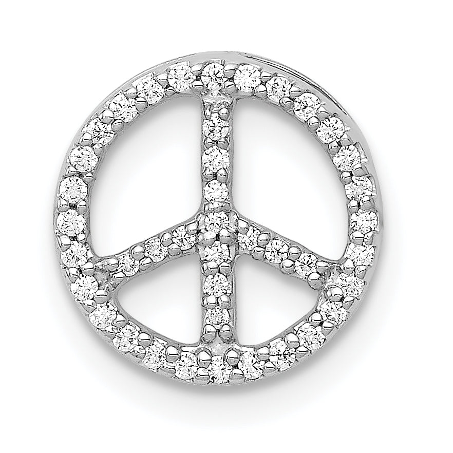 14k White Gold 1/6 carat Lab Grown Diamond VS/SI+ G+ Complete Peace Sign Chain Slide Pendant