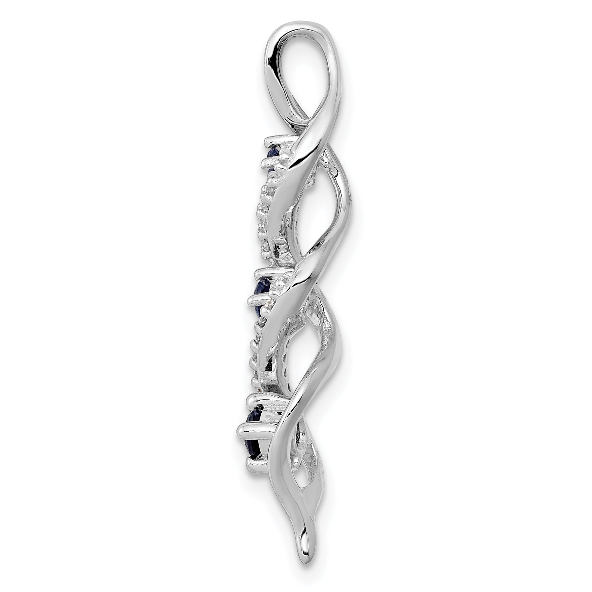 10k White Gold 1/15 carat Lab Grown Diamond VS/SI+ G+ and Lab Created Blue Sapphire Twist Chain Slide Pendant