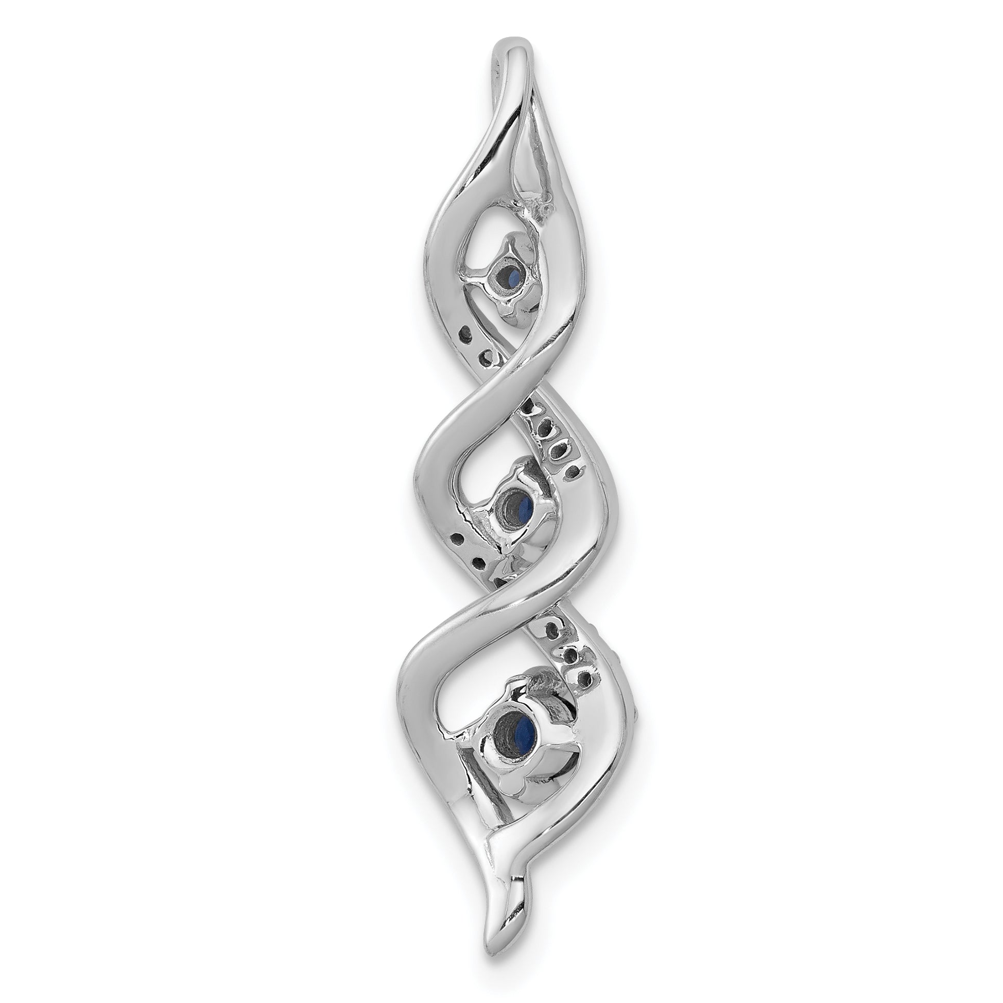 10k White Gold 1/15 carat Lab Grown Diamond VS/SI+ G+ and Lab Created Blue Sapphire Twist Chain Slide Pendant