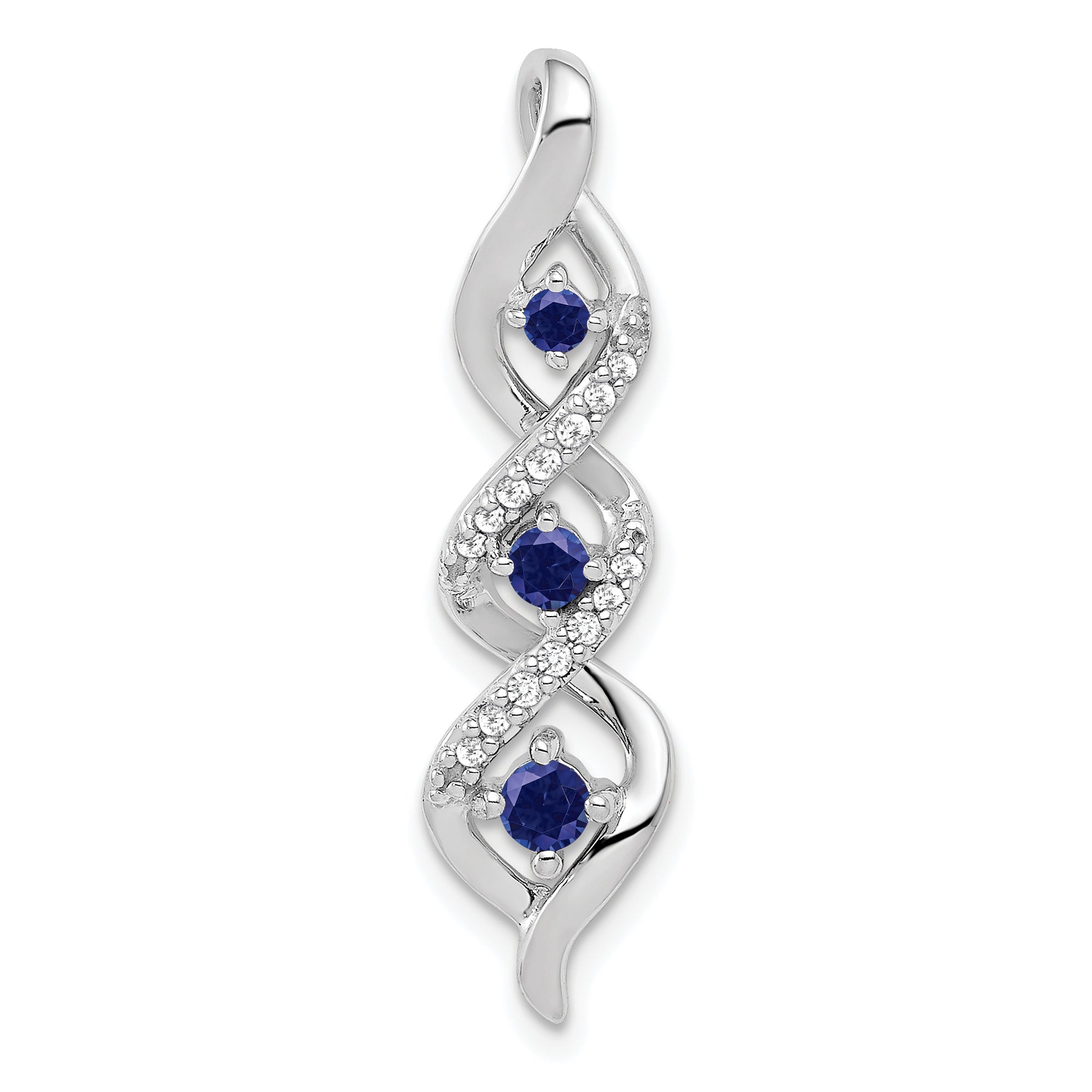10k White Gold 1/15 carat Lab Grown Diamond VS/SI+ G+ and Lab Created Blue Sapphire Twist Chain Slide Pendant