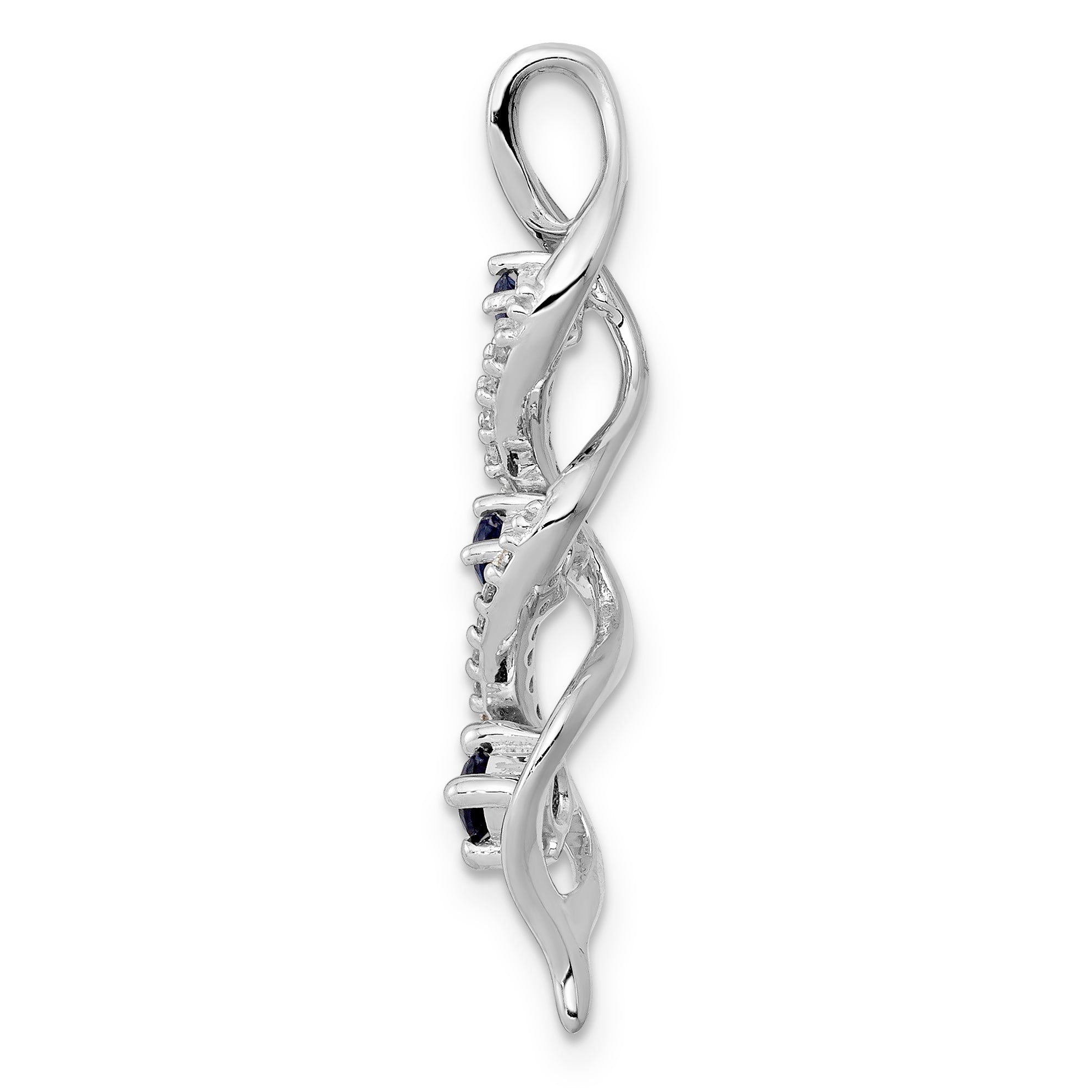 10k White Gold 1/15 carat Lab Grown Diamond VS/SI+ G+ and Lab Created Blue Sapphire Twist Chain Slide Pendant