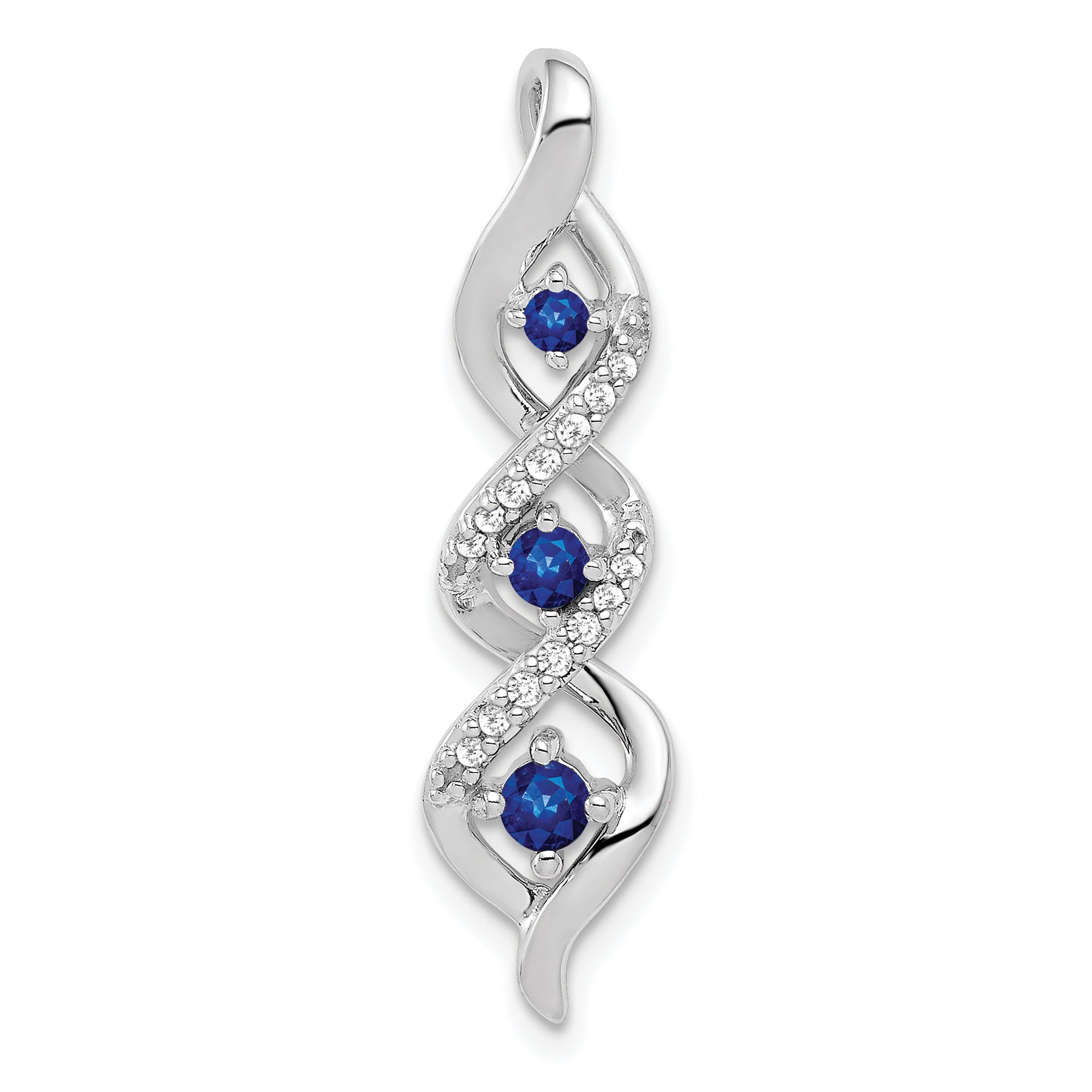 10k White Gold 1/15 carat Lab Grown Diamond VS/SI+ G+ and Lab Created Blue Sapphire Twist Chain Slide Pendant