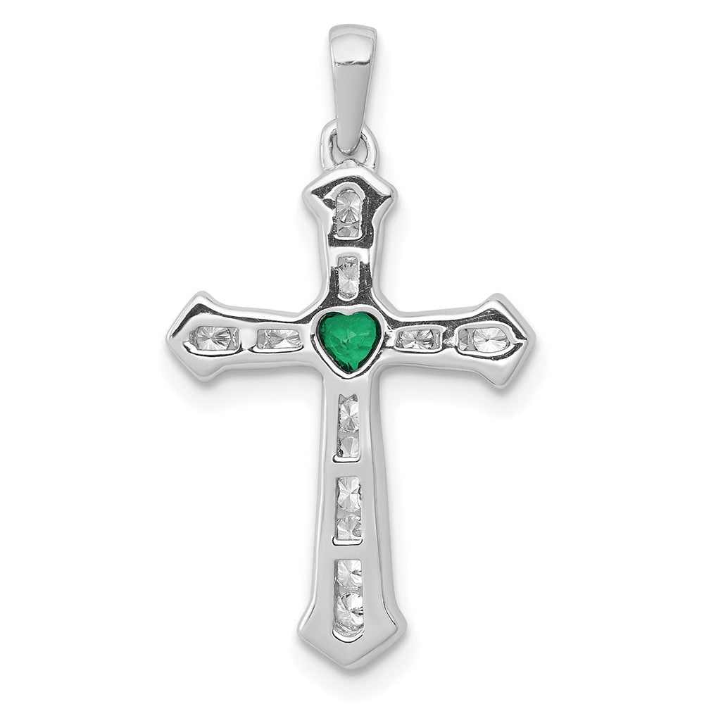 14K White Gold Lab Grown Diamond VS/SI FGH & Cr Emerald Cross Pendan