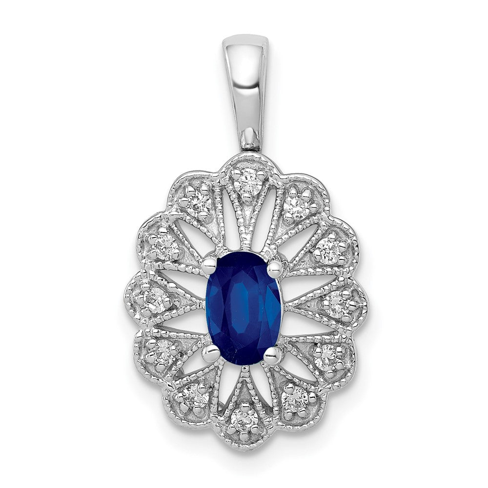 14K White Gold Lab Grown Vs/Si Fgh Dia And Created Blue Sapphire Pendant