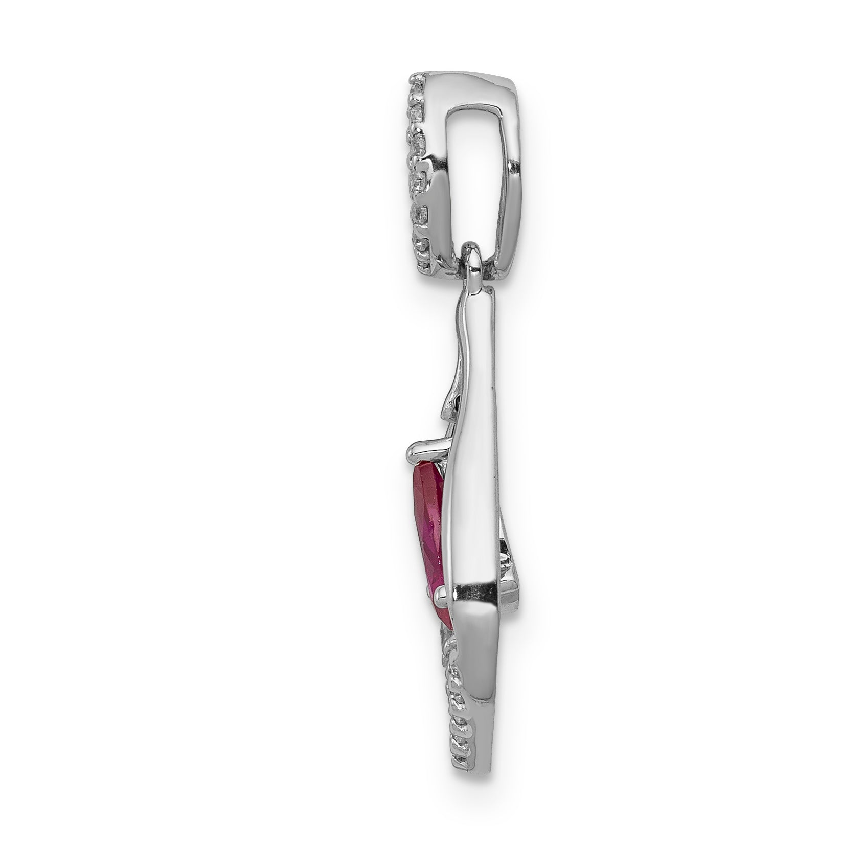 14k White Gold 1/10 carat Lab Grown Diamond VS/SI+ G+ and Lab Created Ruby Dangle Pendant