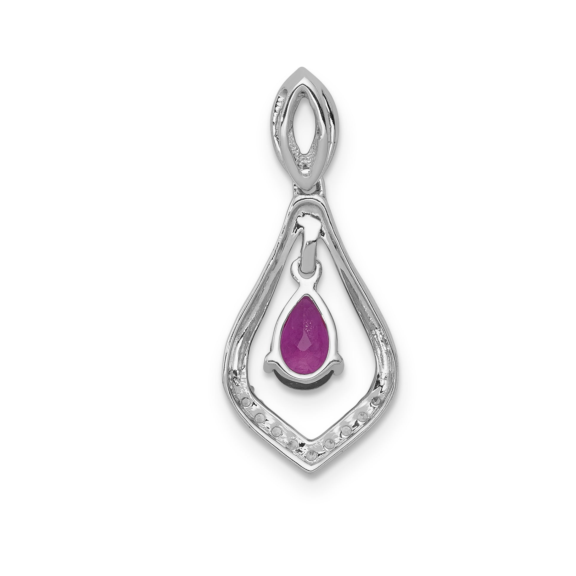 14k White Gold 1/10 carat Lab Grown Diamond VS/SI+ G+ and Lab Created Ruby Dangle Pendant