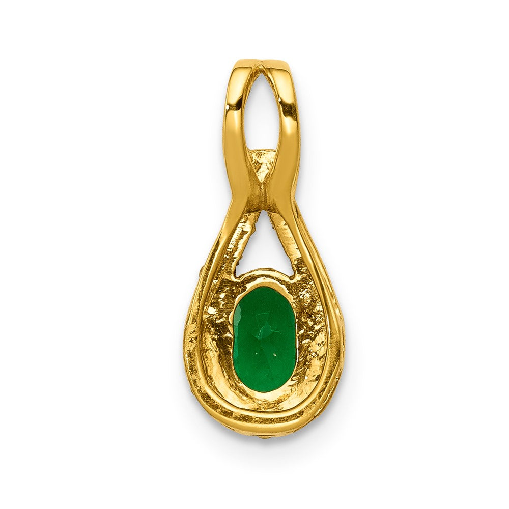 14K Lab Grown VS/SI FGH Dia and Oval Created Emerald Teardrop Pendant