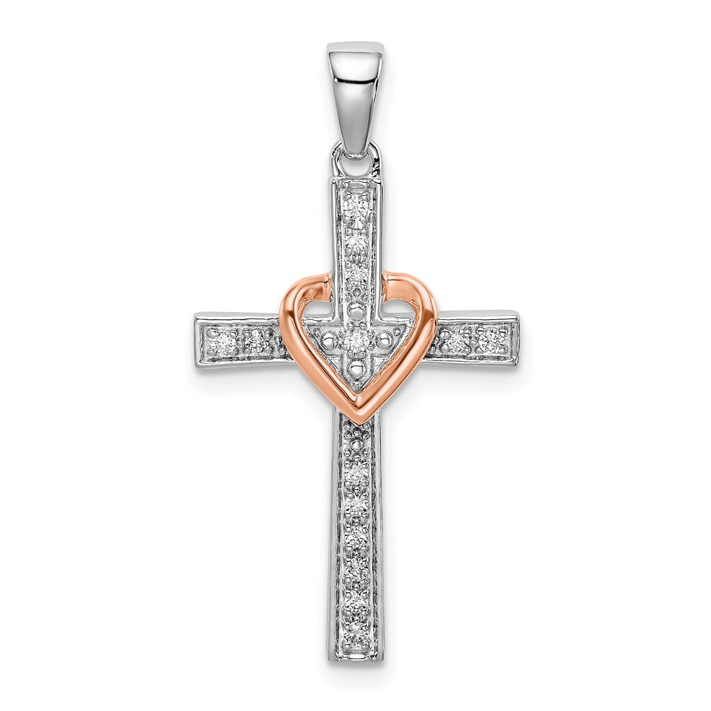 14K Two-Tone Lab Grown Diamond VS/SI FGH Heart Cross Pendant
