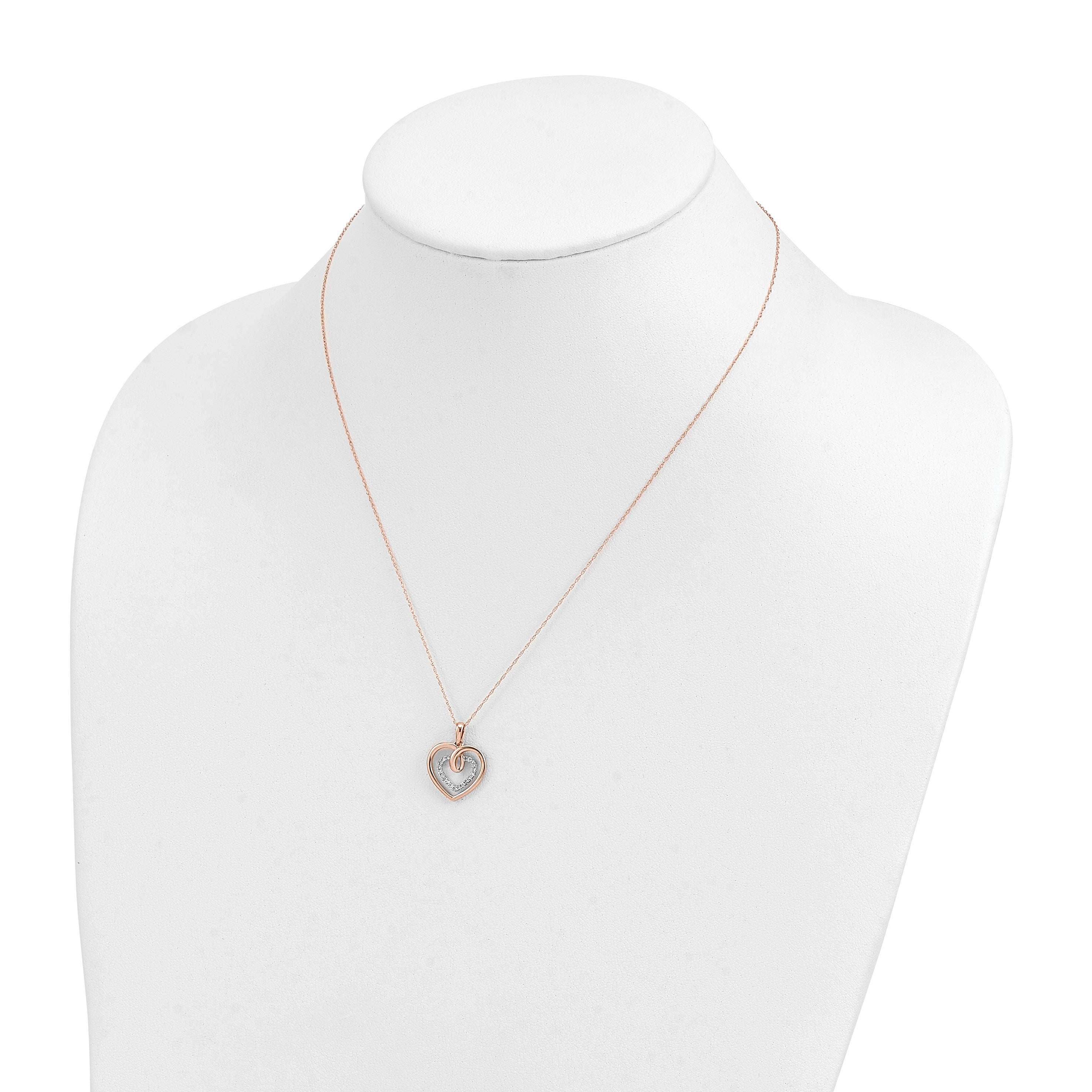 14k Two-Tone White and Rose Gold 1/10 carat Lab Grown Diamond VS/SI+ G+ Complete 18 inch Heart Pendant Necklace