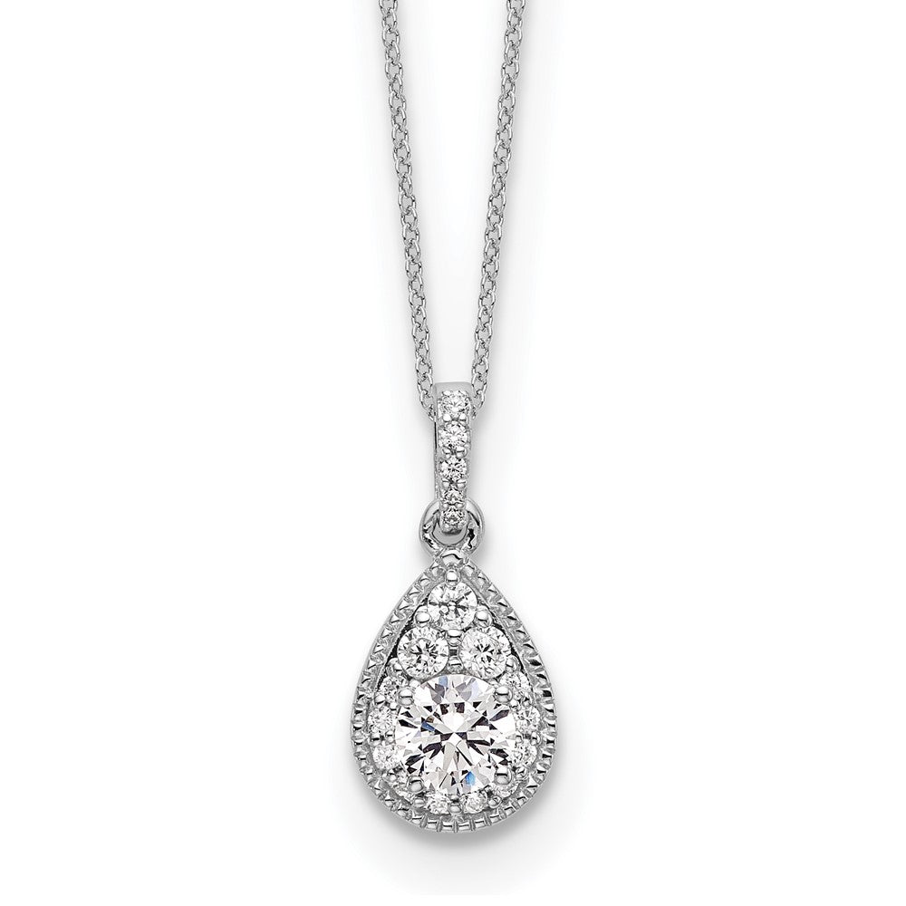 14K White Gold Teardrop Complete Lab Grown Vs/Si Fgh Dia Pendant W/ Chain