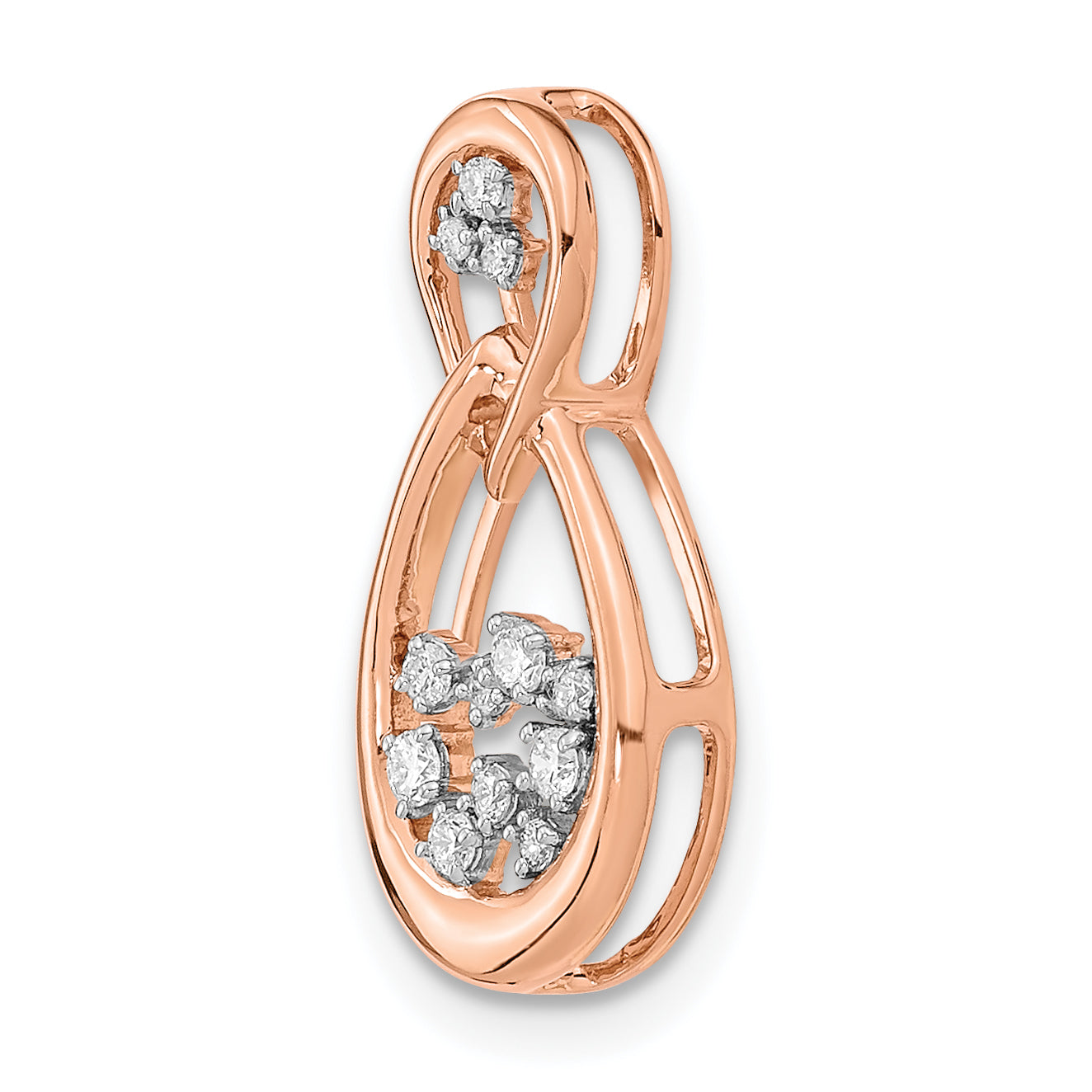 14k Rose Gold 1/8 carat Lab Grown Diamond VS/SI+ G+ Double Teardrop Chain Slide Pendant