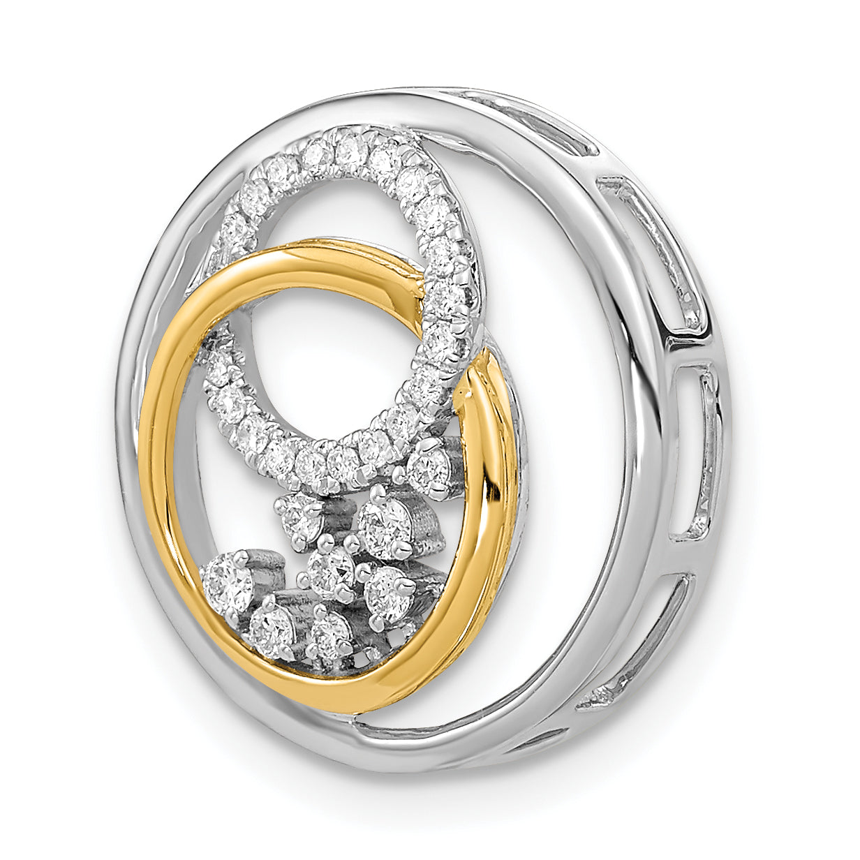 14k Two Tone 1/5 carat Lab Grown Diamond VS/SI+ G+ Complete Circle Cluster Chain Slide Pendant