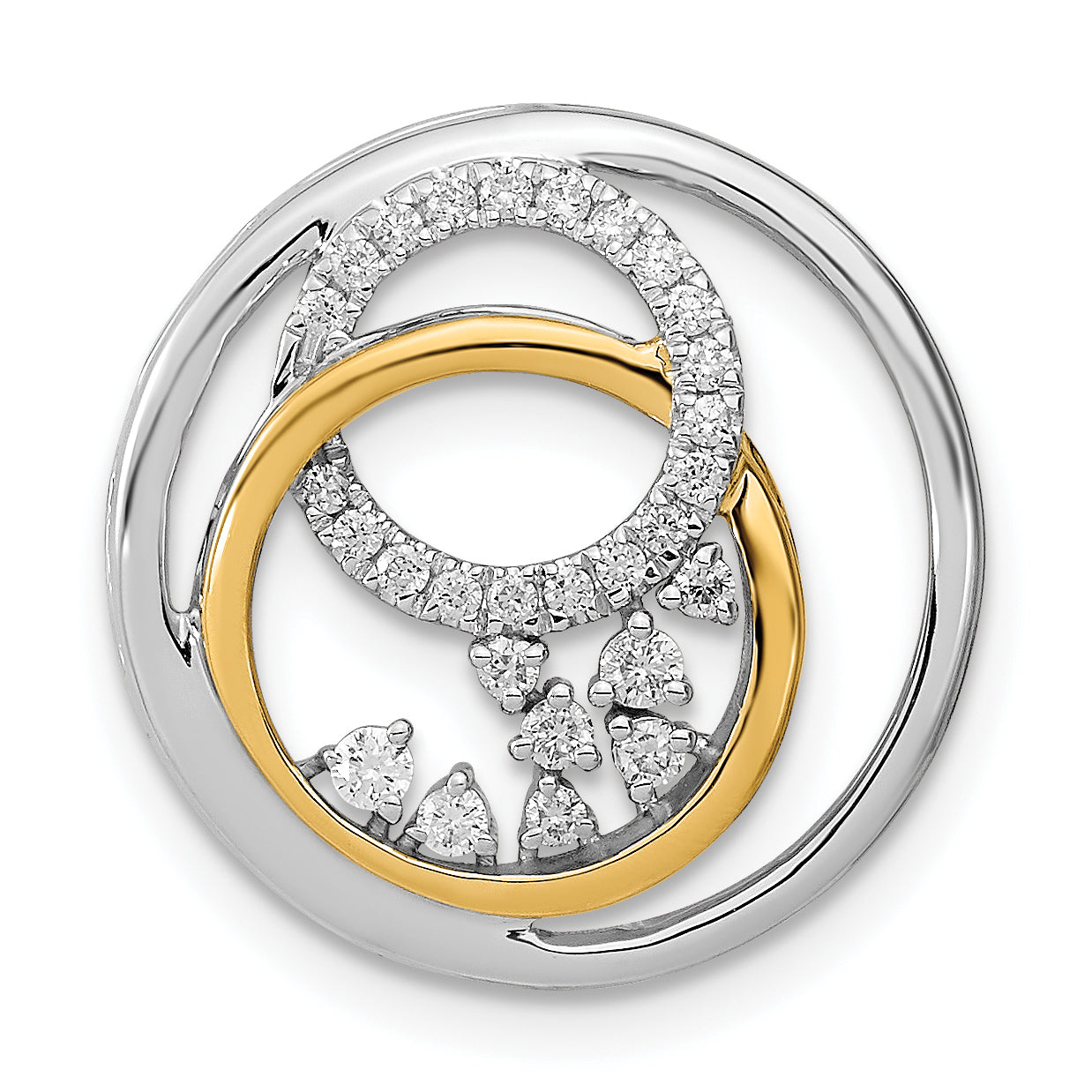 14k Two Tone 1/5 carat Lab Grown Diamond VS/SI+ G+ Complete Circle Cluster Chain Slide Pendant